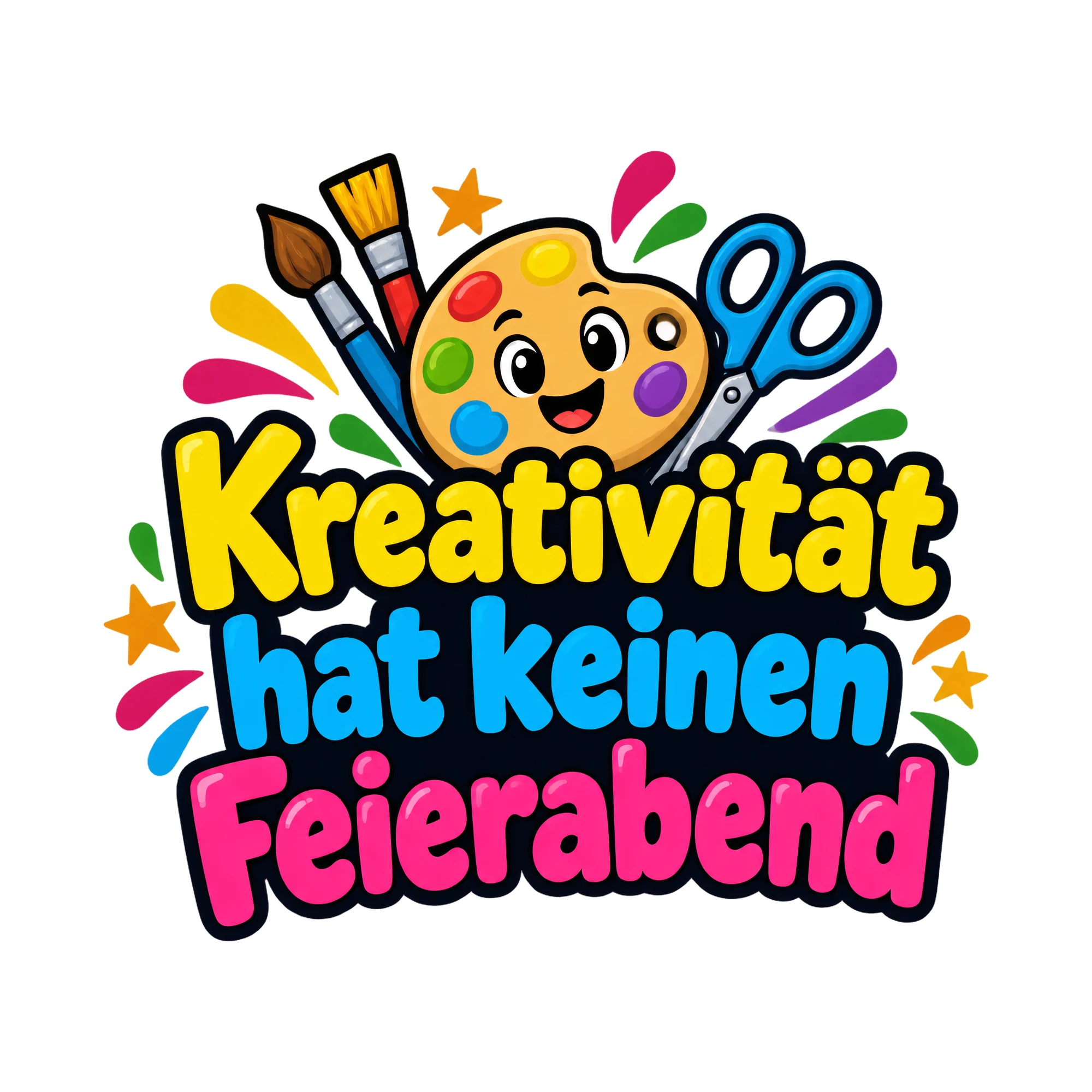 Bügelbild Kreativität hat keinen Feierabend, Hobby Shirt Spruch als Grafik auf weißem Hintergrund (BB016538)