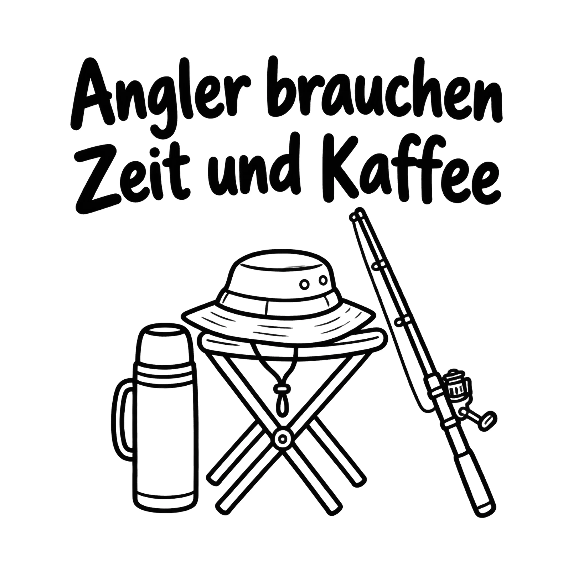 Bügelbild Angler brauchen Zeit und Kaffee als Grafik auf weißem Hintergrund (BB019323)
