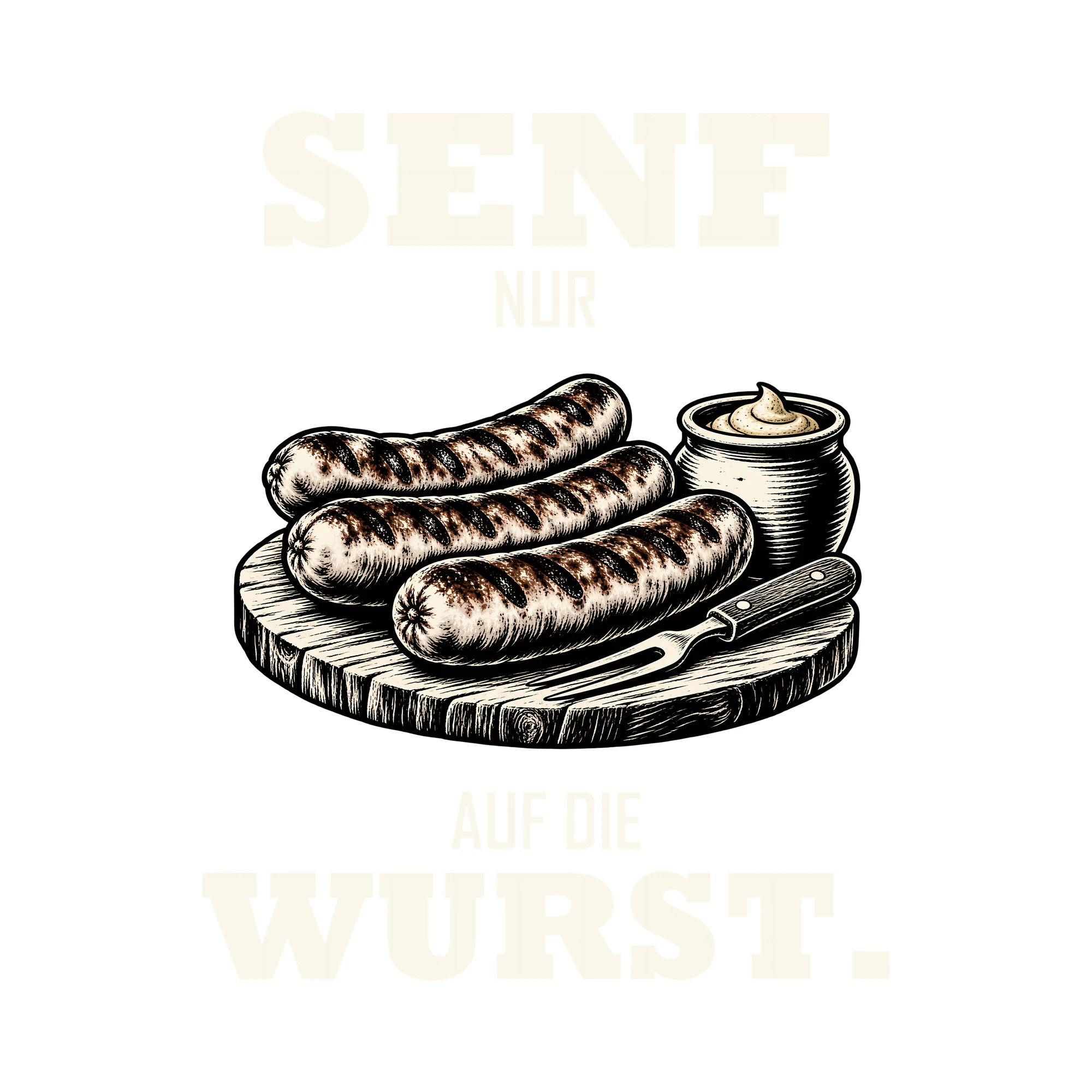 Bügelbild SENF NUR AUF DIE WURST. als Grafik auf weißem Hintergrund (BB012043)