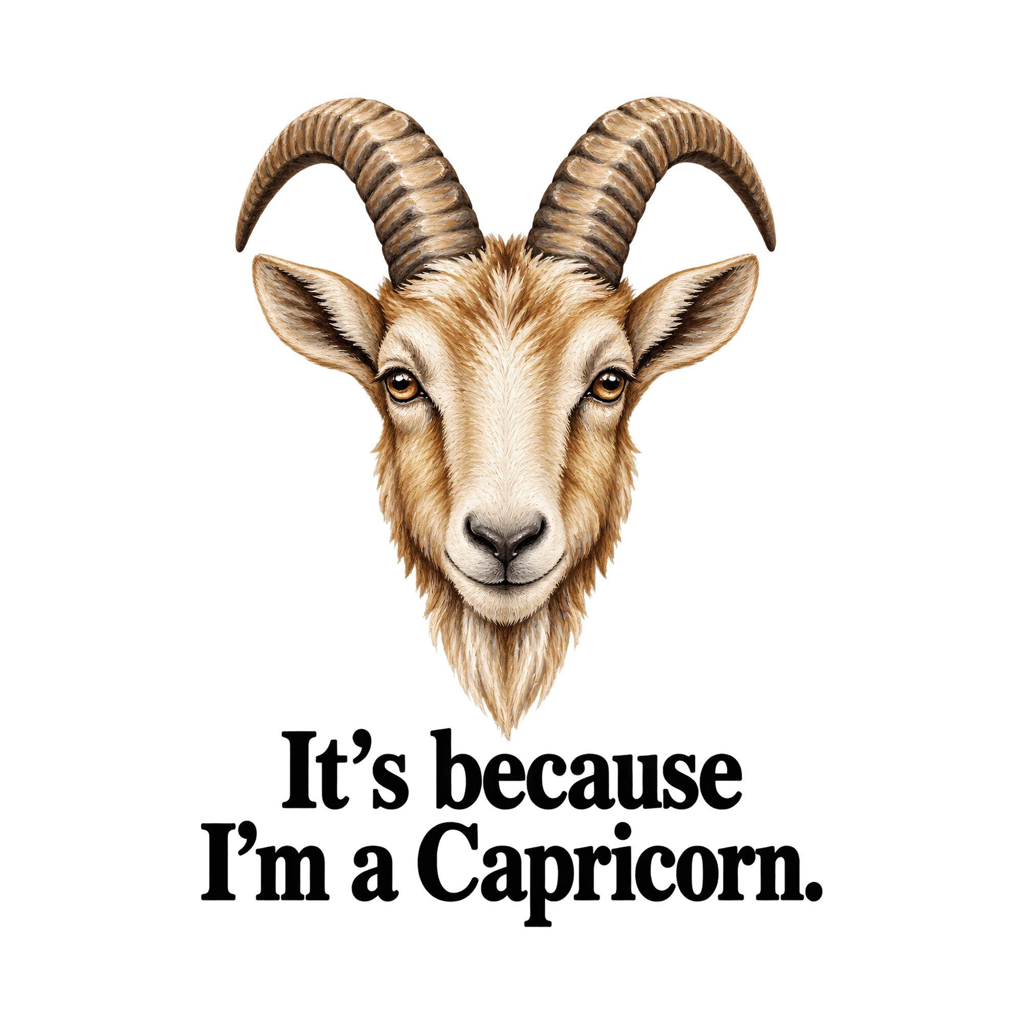 Bügelbild It's because I'm a Capricorn., Lustiger Shirt Spruch als Grafik auf weißem Hintergrund (BB015873)