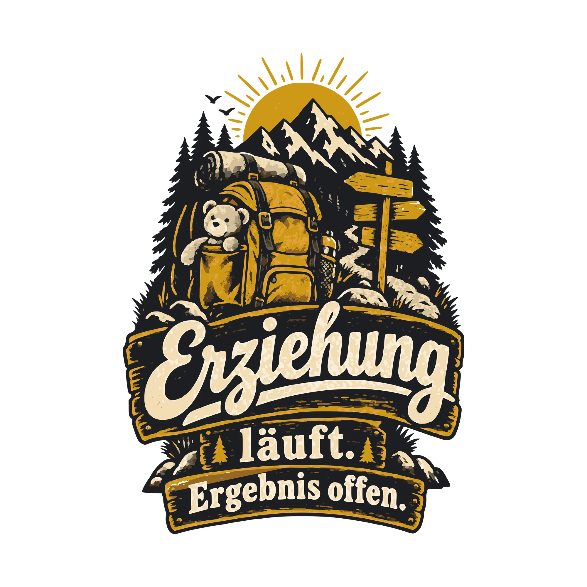 Bügelbild Erziehung läuft. Ergebnis offen. als Grafik auf weißem Hintergrund (BB011114)