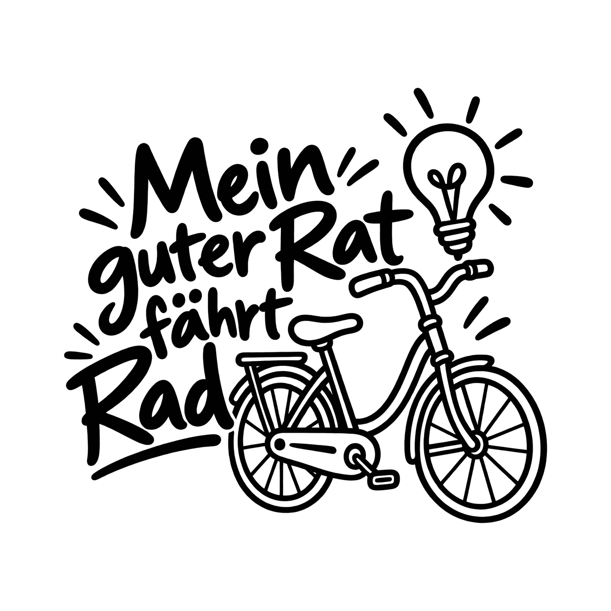 Bügelbild Mein guter Rat fährt Rad als Grafik auf weißem Hintergrund (BB014249)