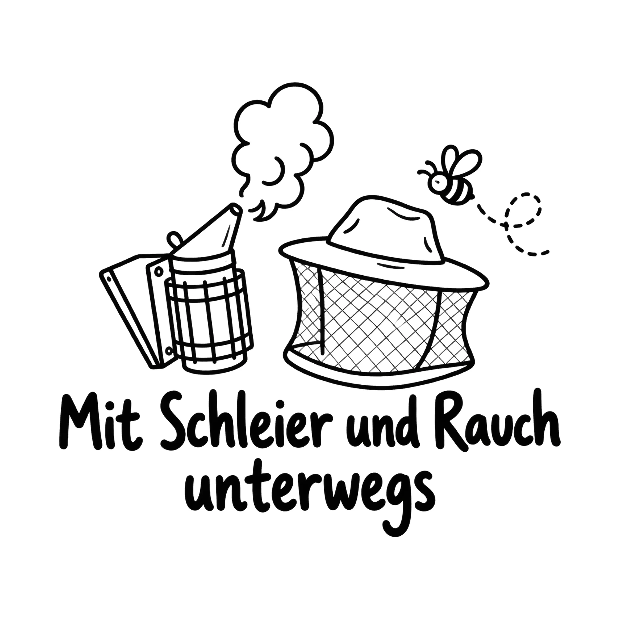Bügelbild Mit Schleier und Rauch unterwegs als Grafik auf weißem Hintergrund (BB019308)