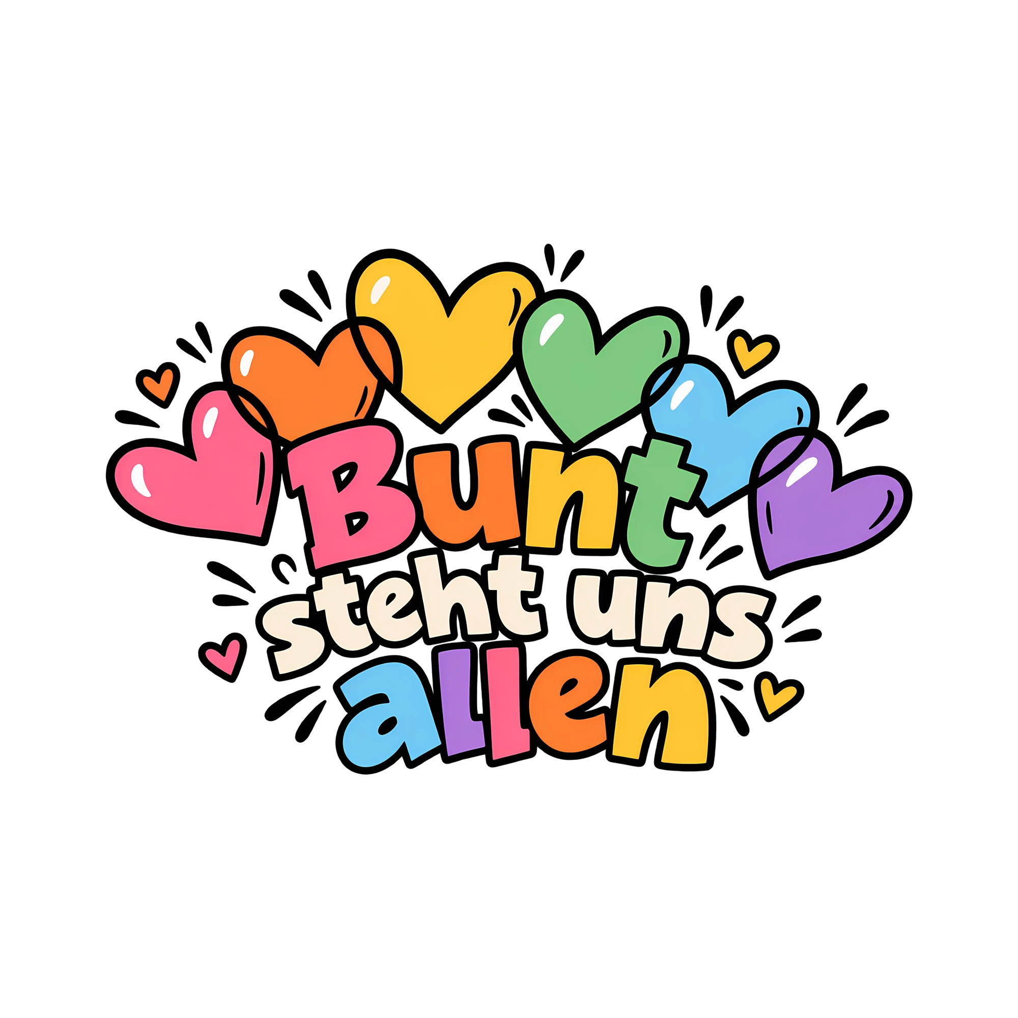 Bügelbild Bunt steht uns allen als Grafik auf weißem Hintergrund (BB014208)