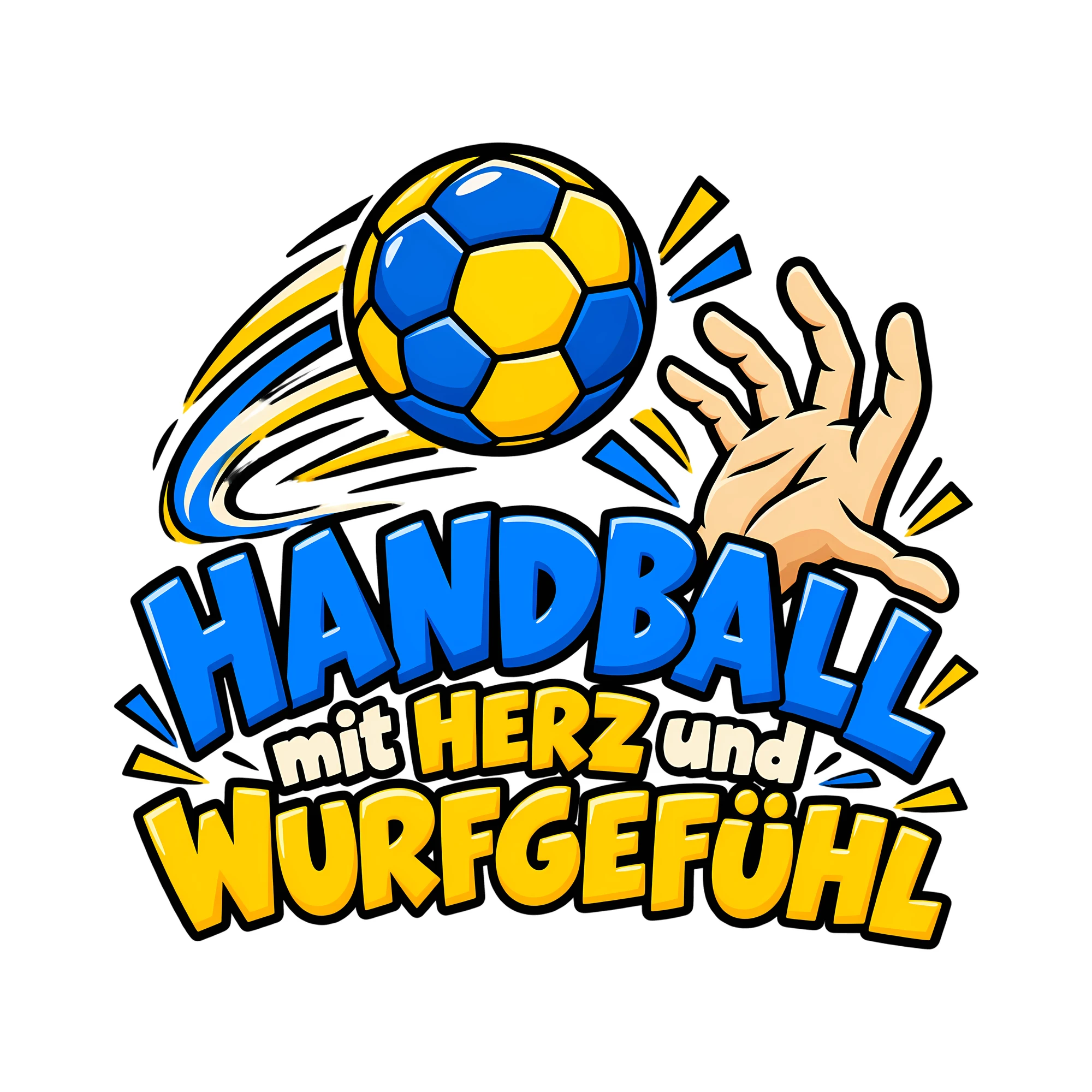 Bügelbild Handball mit Herz und Wurfgefühl als Grafik auf weißem Hintergrund (BB013857)