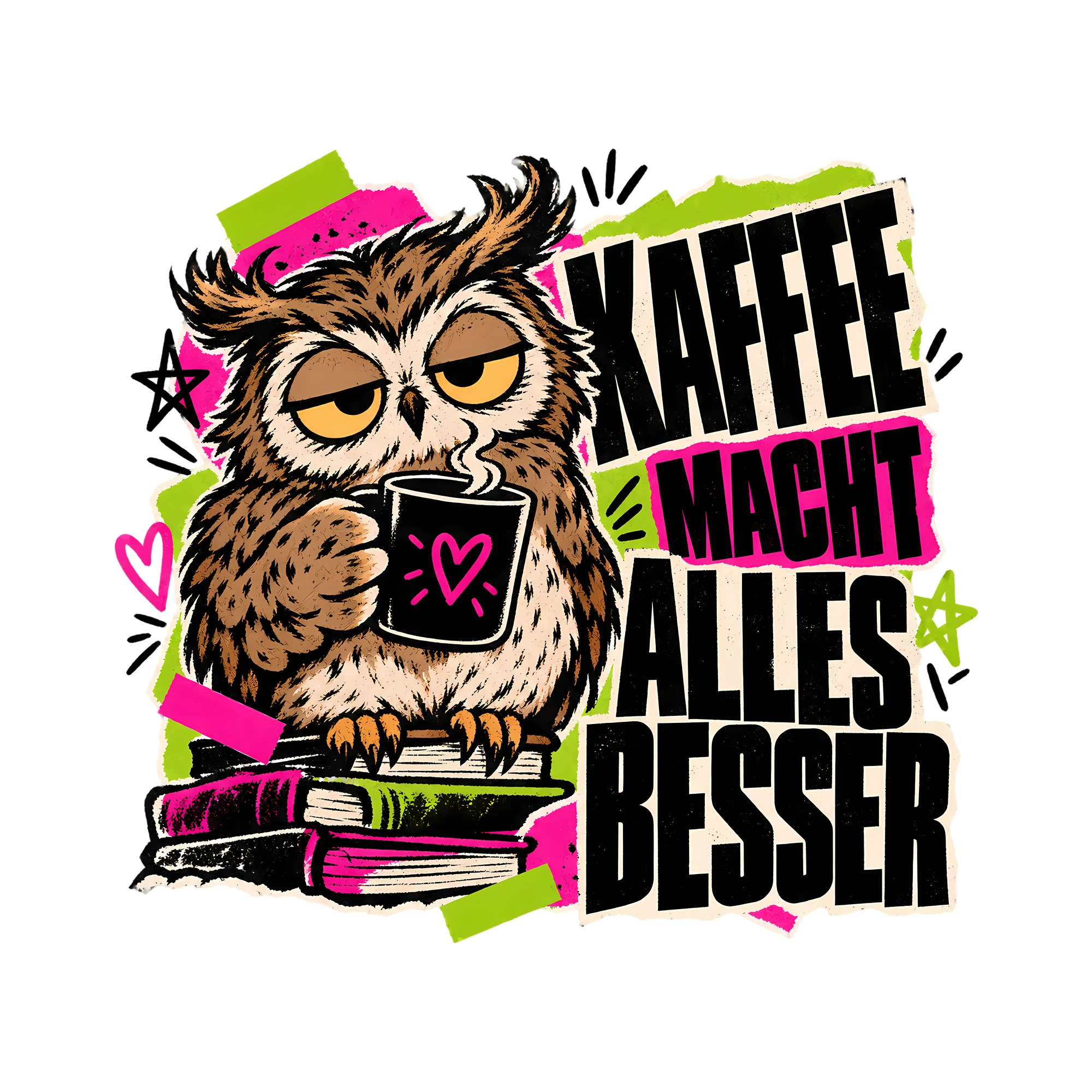 Bügelbild Kaffee macht alles besser als Grafik auf weißem Hintergrund (BB012094)
