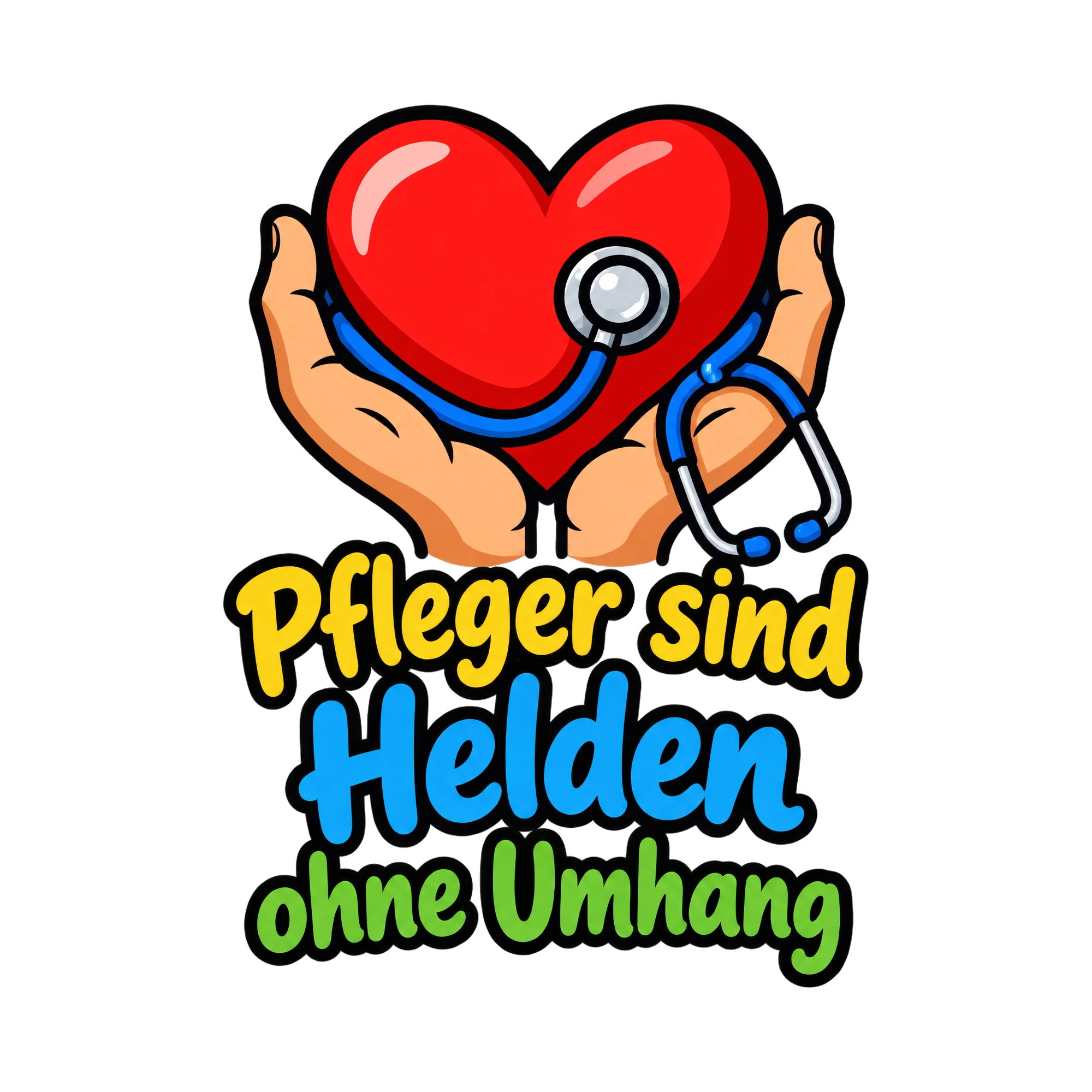 Bügelbild Pfleger sind Helden ohne Umhang, Beruf Shirt Spruch als Grafik auf weißem Hintergrund (BB016637)