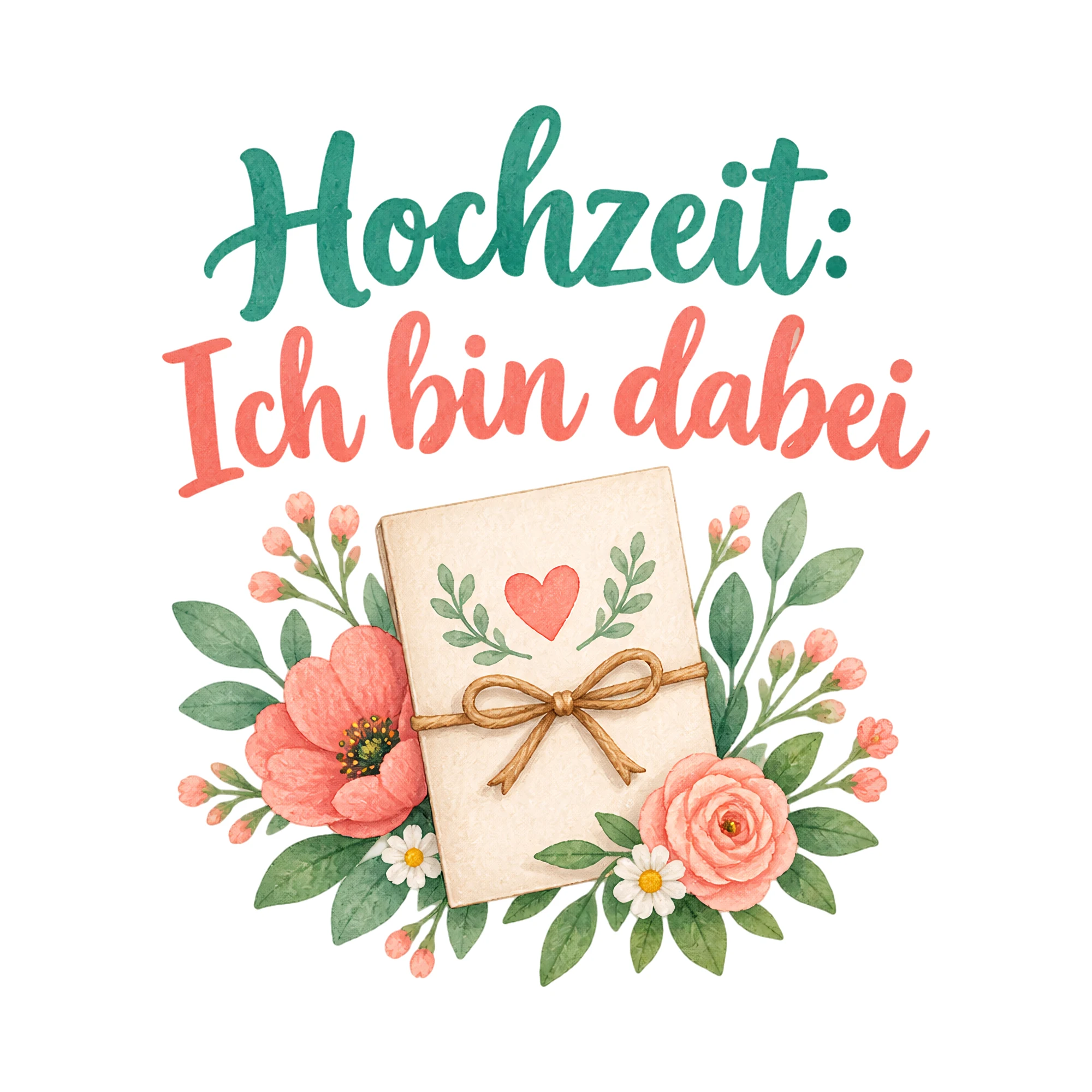 Bügelbild Hochzeit: Ich bin dabei als Grafik auf weißem Hintergrund (BB020649)