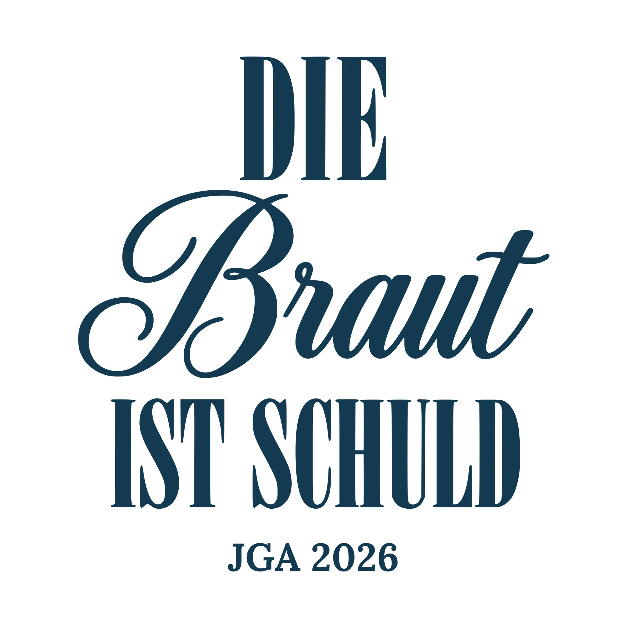 Bügelbild Die Braut ist schuld als Grafik auf weißem Hintergrund (BB010639)