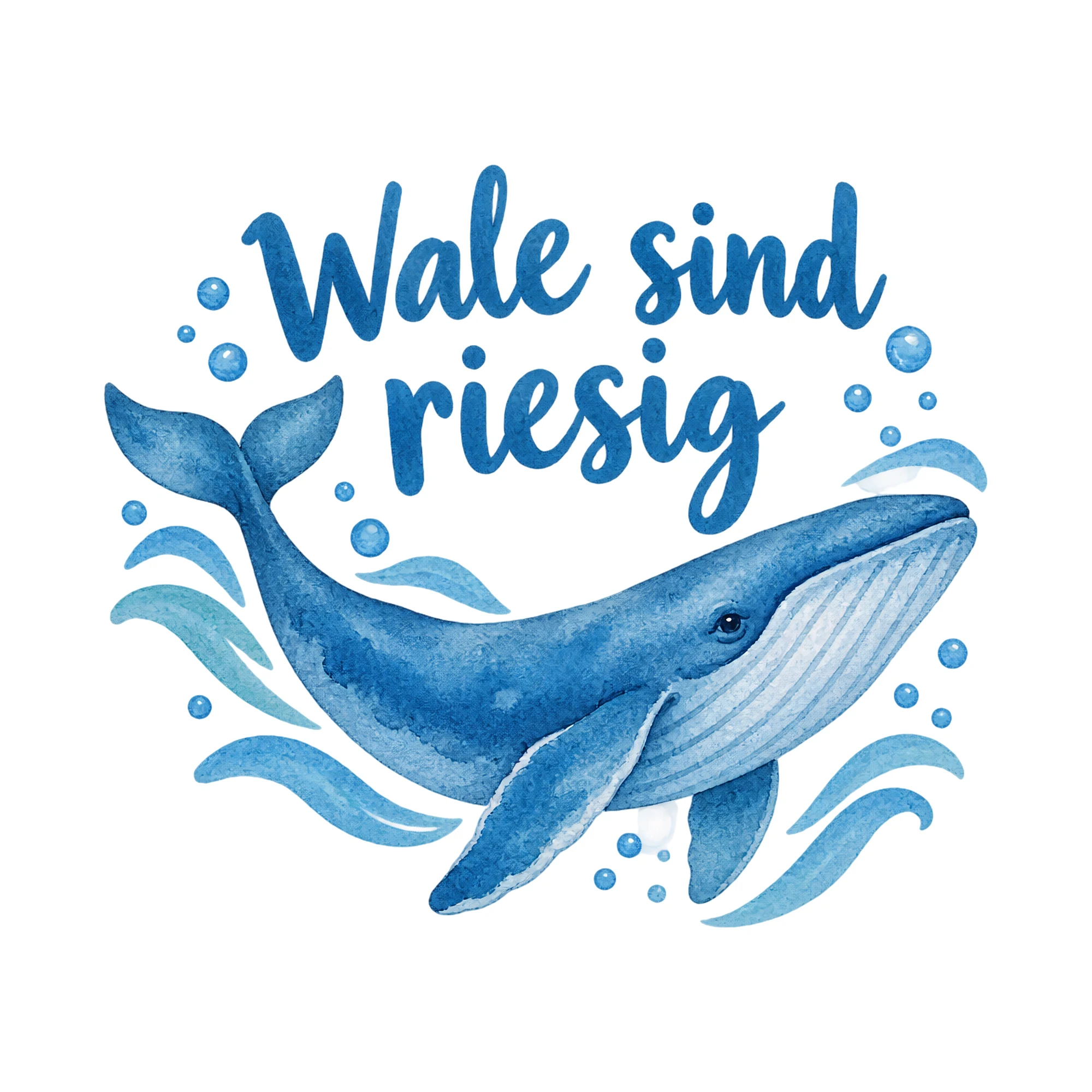 Bügelbild Wale sind riesig als Grafik auf weißem Hintergrund (BB018587)