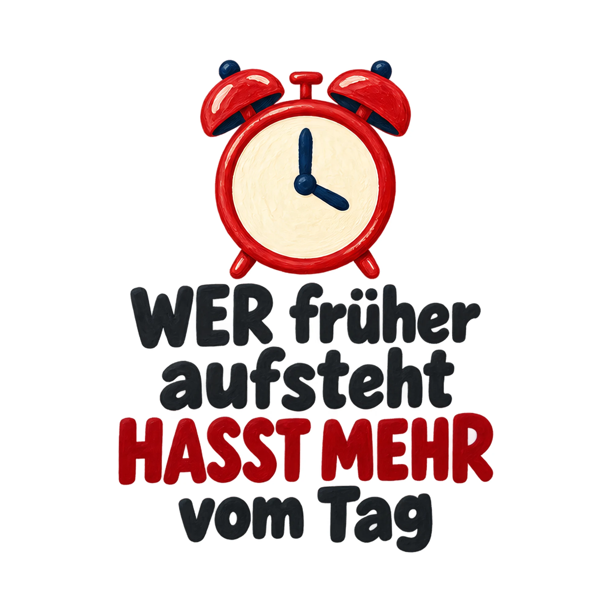 Bügelbild Wer früher aufsteht hasst mehr vom Tag, Lustiger Shirt Spruch als Grafik auf weißem Hintergrund (BB018333)