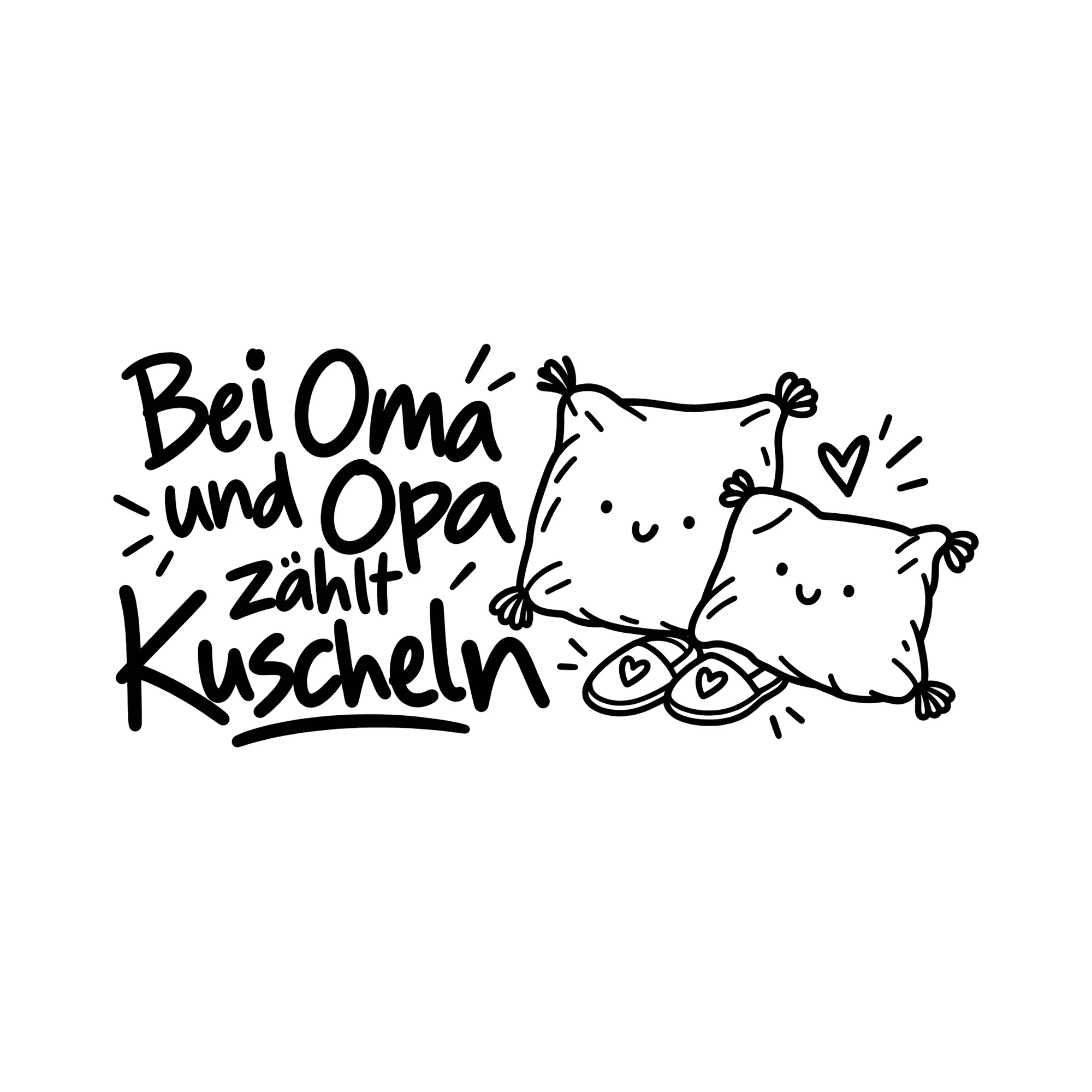 Bügelbild Bei Oma und Opa zählt Kuscheln als Grafik auf weißem Hintergrund (BB012503)