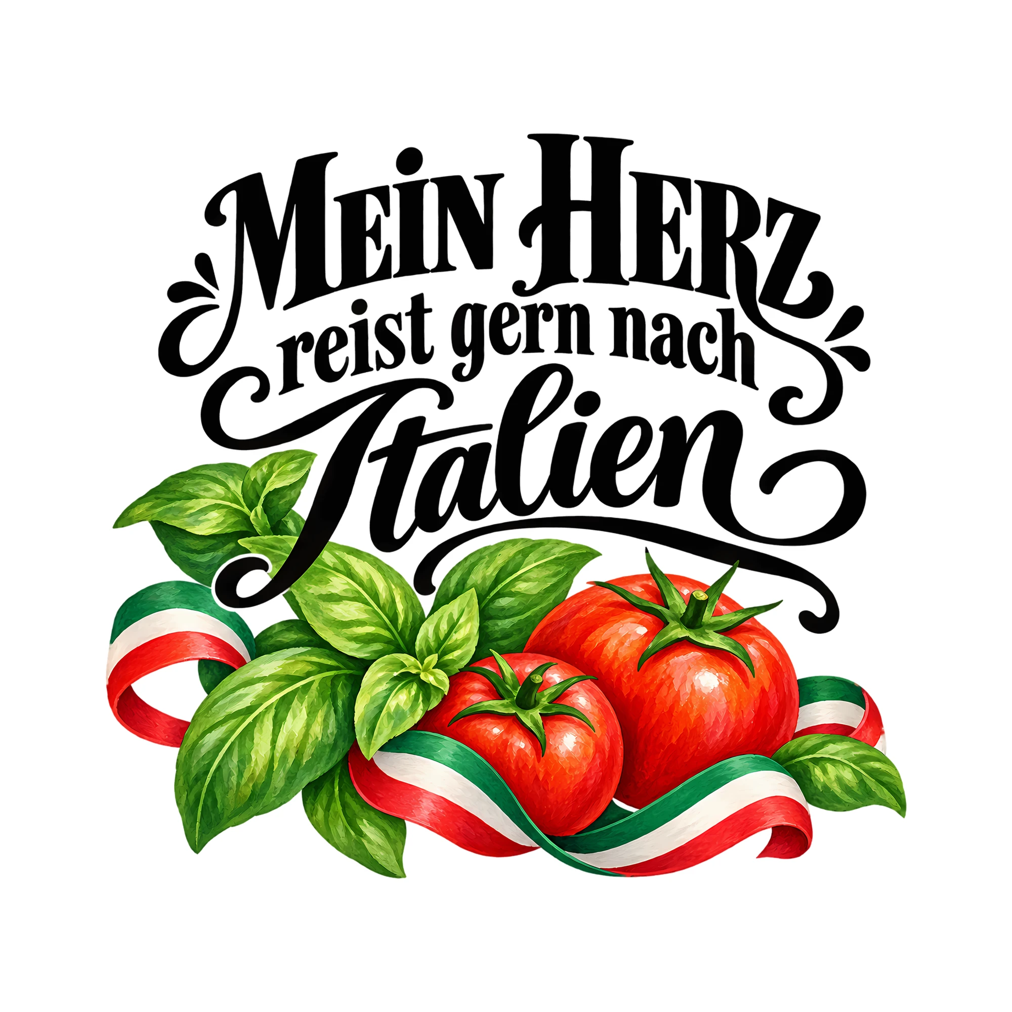 Bügelbild Mein Herz reist gern nach Italien als Grafik auf weißem Hintergrund (BB013685)