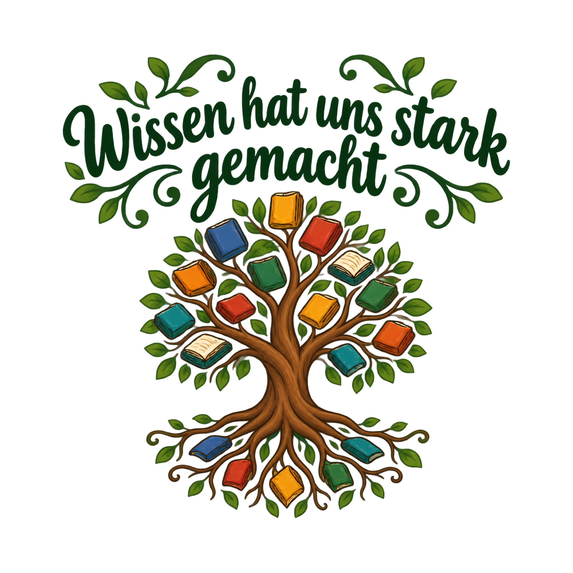 Bügelbild Wissen hat uns stark gemacht, Lustiger Shirt Spruch als Grafik auf weißem Hintergrund (BB020158)