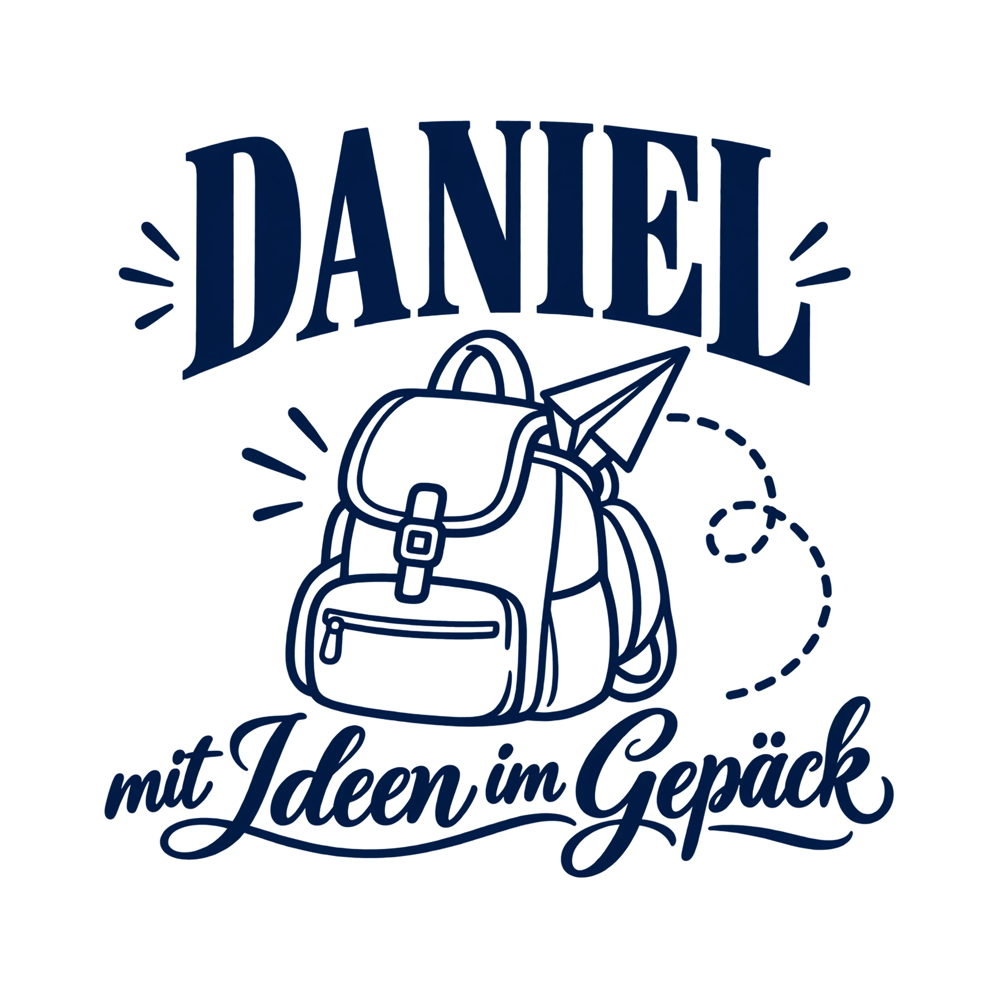 Bügelbild Daniel mit Ideen im Gepäck als Grafik auf weißem Hintergrund (BB014527)