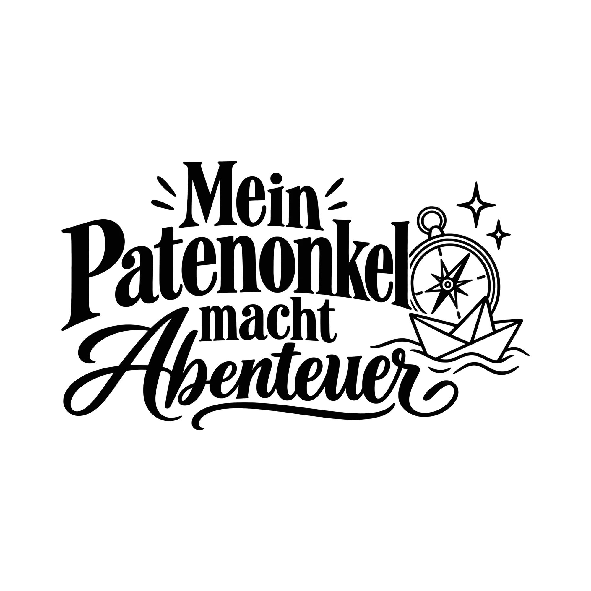 Bügelbild Mein Patenonkel macht Abenteuer als Grafik auf weißem Hintergrund (BB014628)