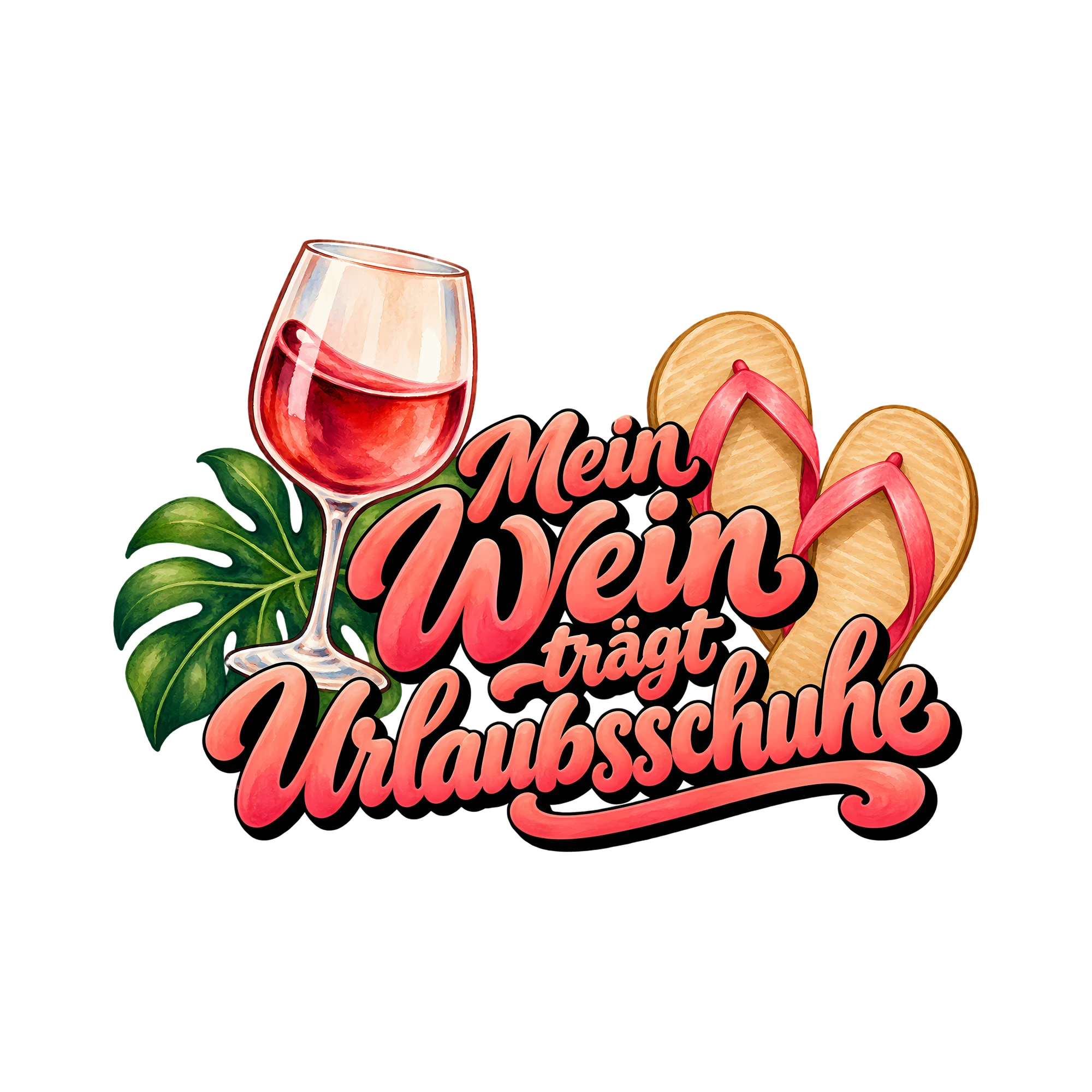 Bügelbild Mein Wein trägt Urlaubsschuhe als Grafik auf weißem Hintergrund (BB011955)