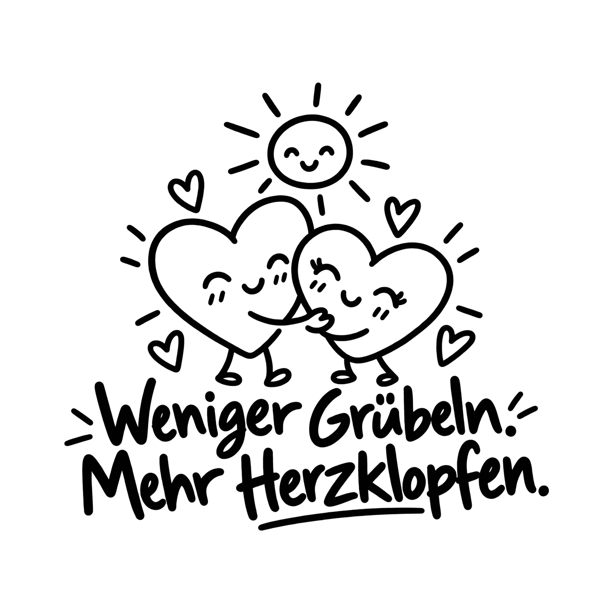 Bügelbild Weniger Grübeln. Mehr Herzklopfen. als Grafik auf weißem Hintergrund (BB013593)