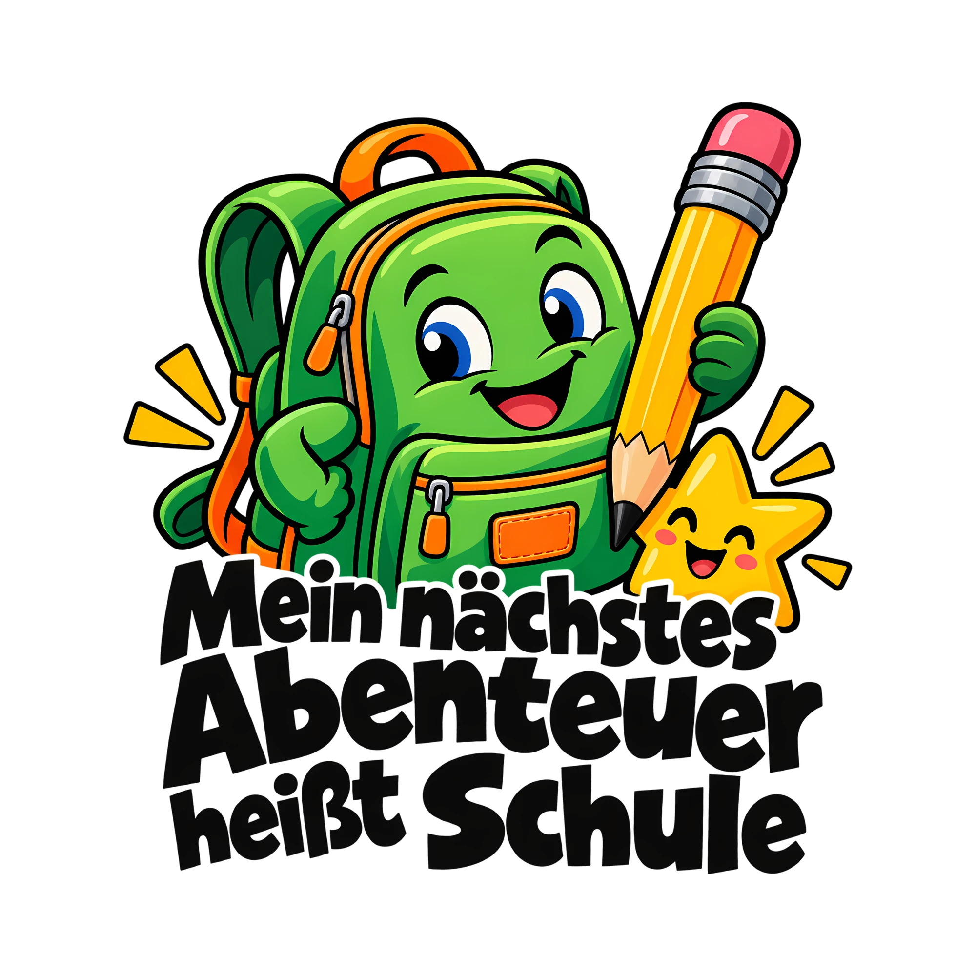 Bügelbild Mein nächstes Abenteuer heißt Schule als Grafik auf weißem Hintergrund (BB011753)
