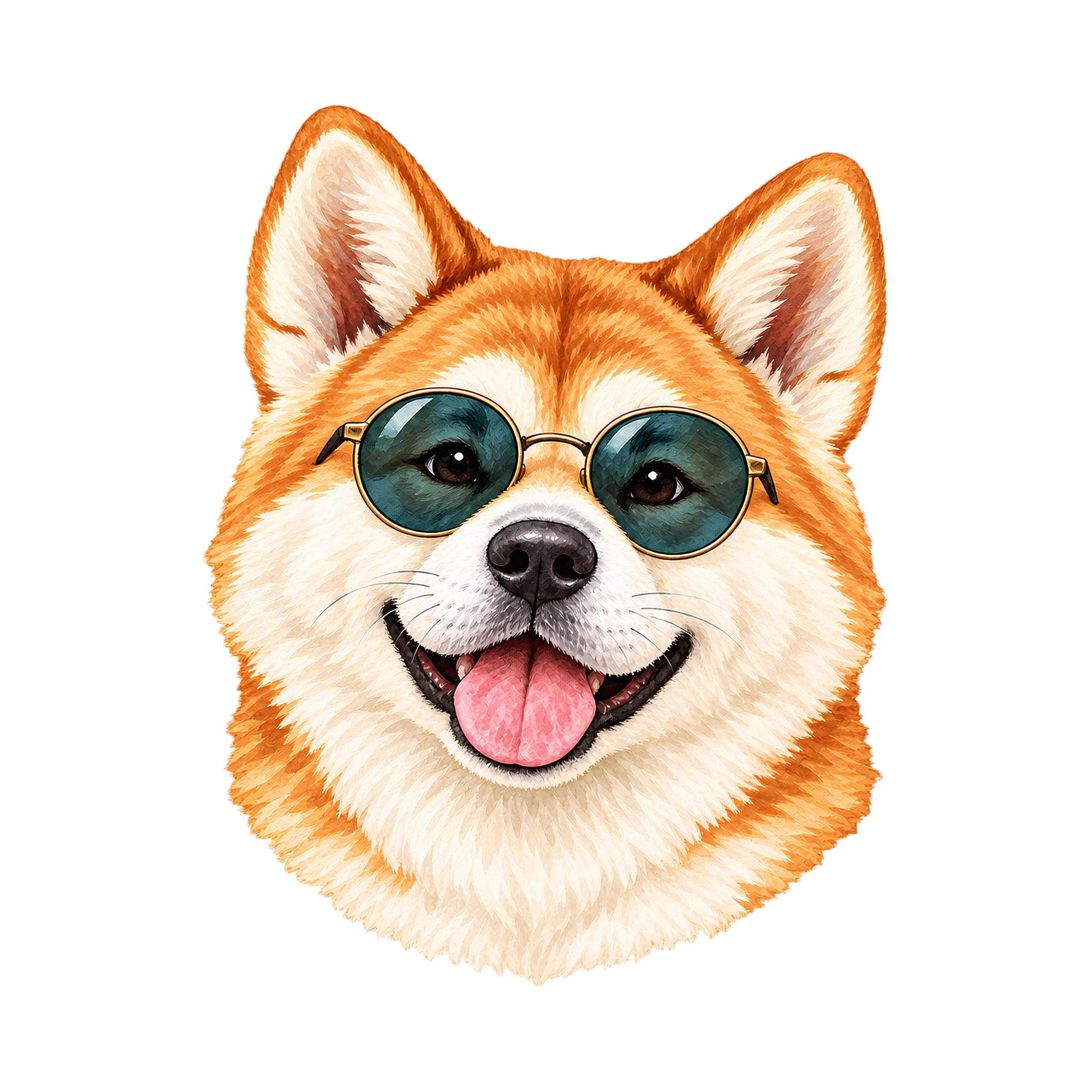 Bügelbild Akitas Hippie Look, Lustiger Shirt Motiv als Grafik auf weißem Hintergrund (BB014900)
