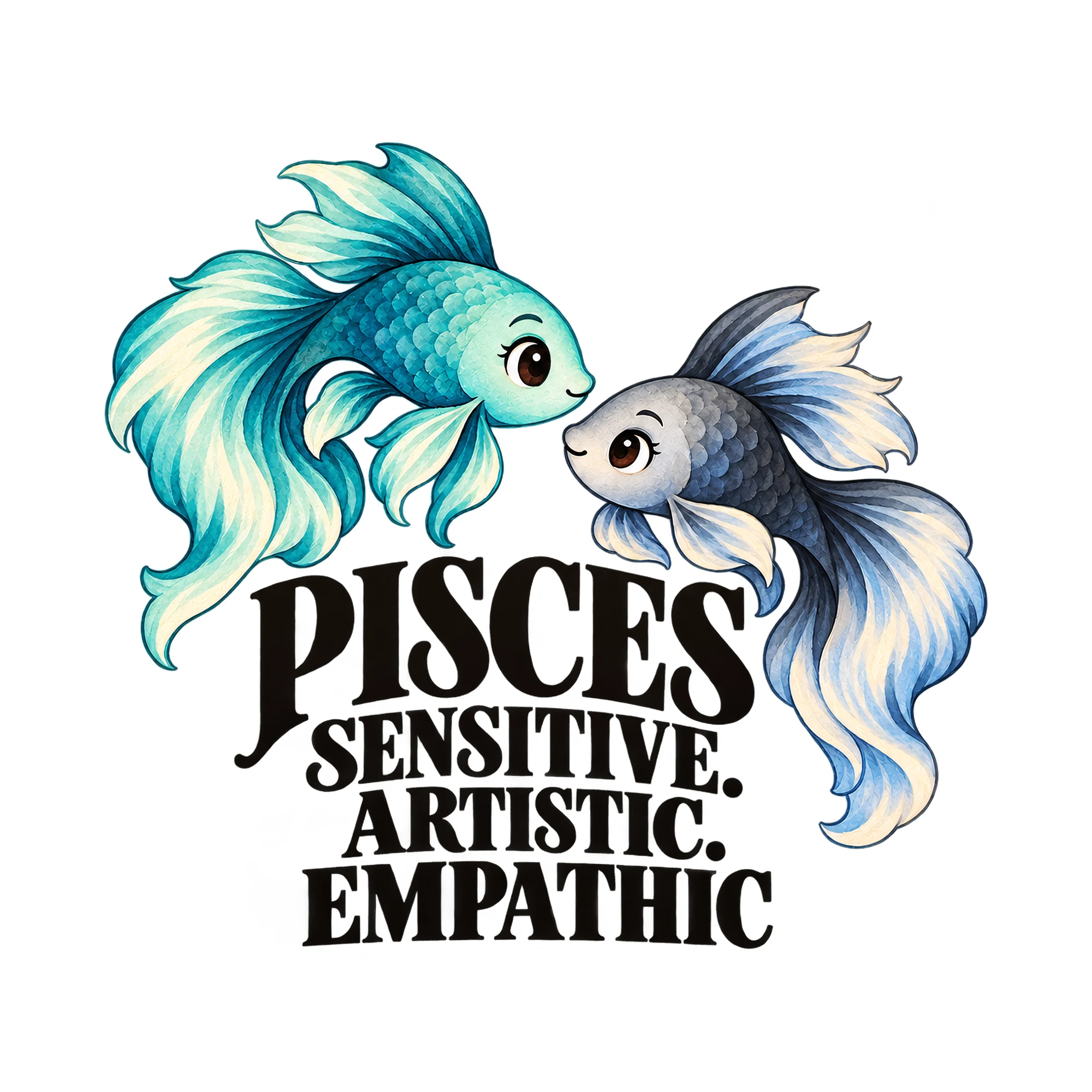 Bügelbild Pisces Sensitive. Artistic. Empathic, Lustiger Shirt Spruch als Grafik auf weißem Hintergrund (BB015985)