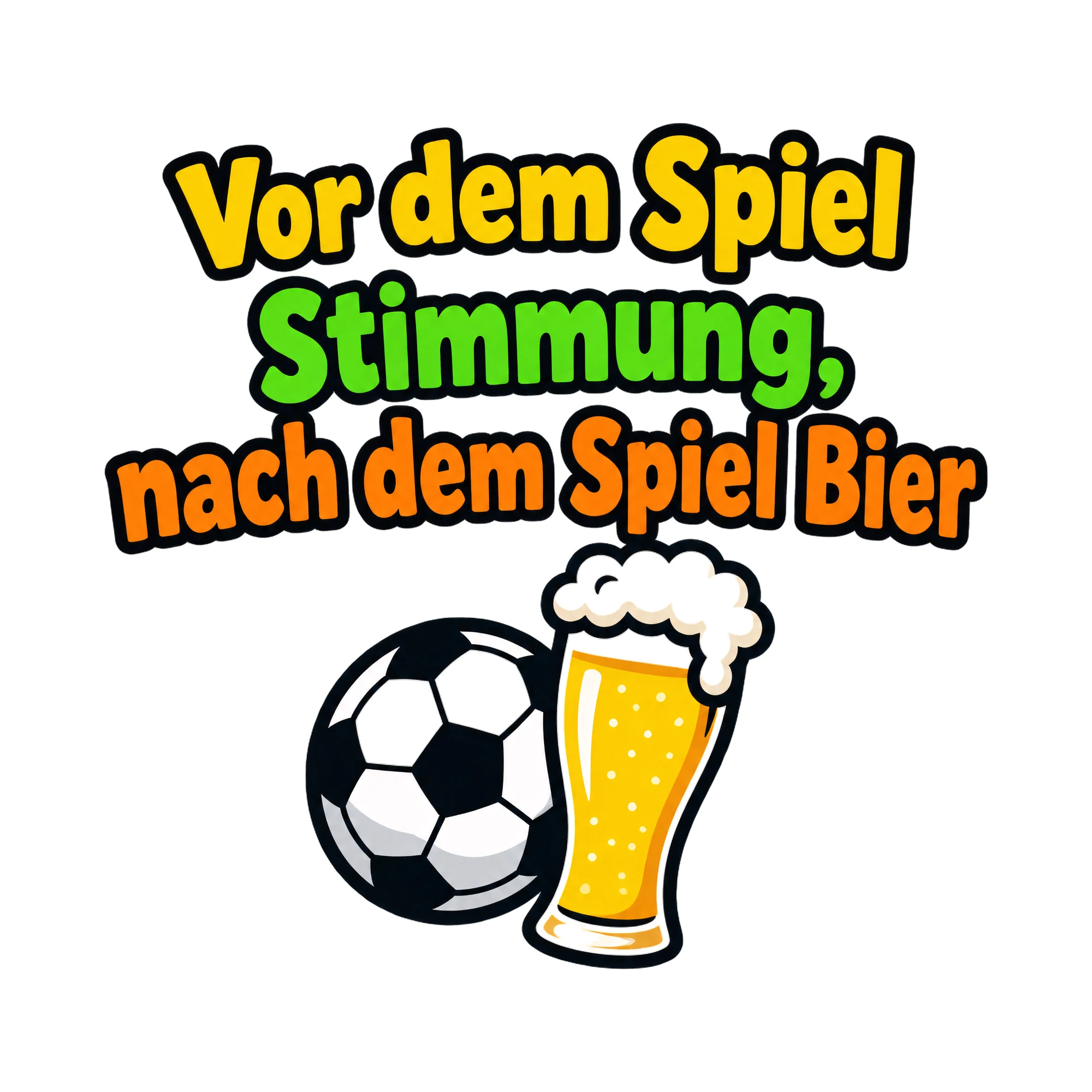 Bügelbild Vor dem Spiel Stimmung, nach dem Spiel Bier als Grafik auf weißem Hintergrund (BB020388)
