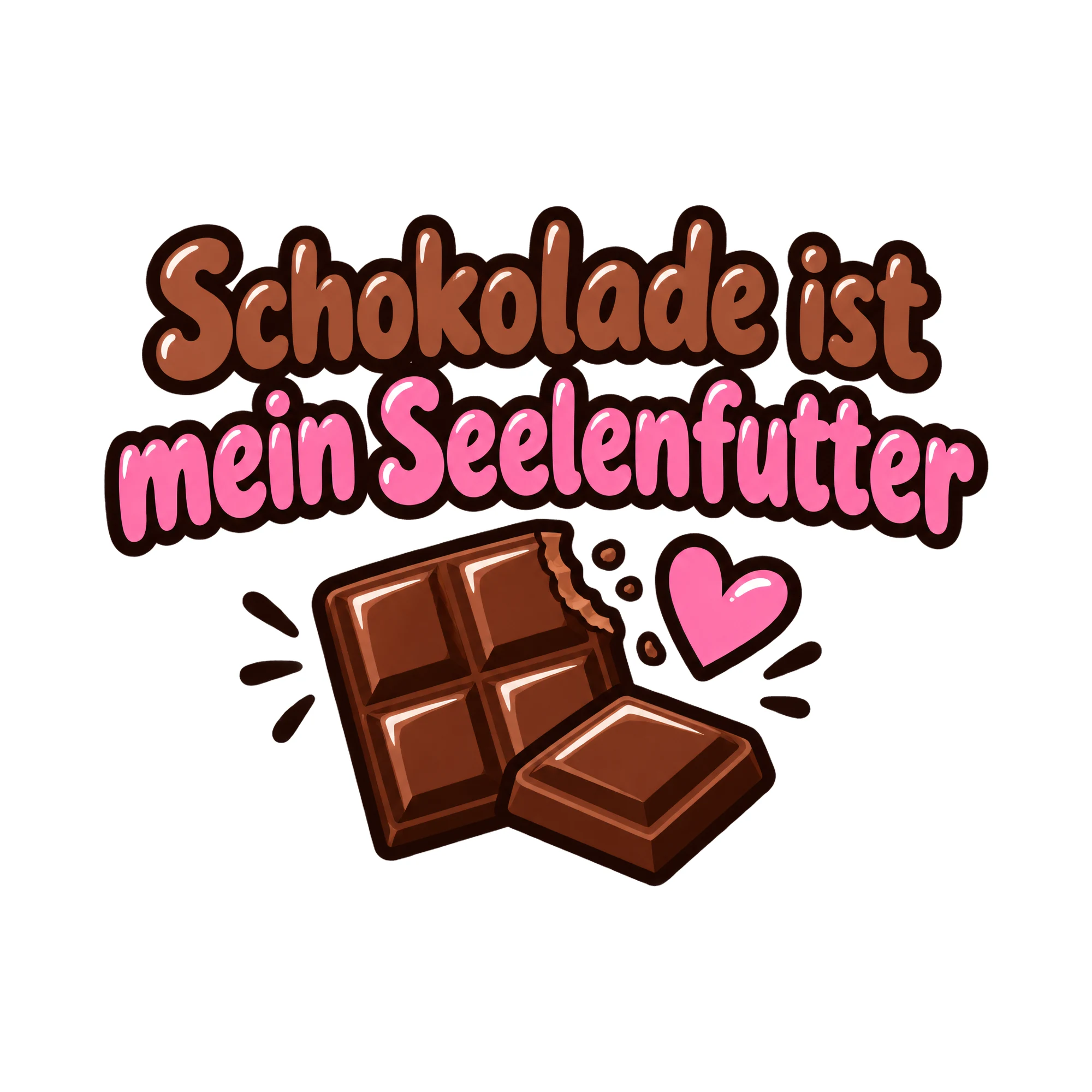 Bügelbild Schokolade ist mein Seelenfutter als Grafik auf weißem Hintergrund (BB018480)