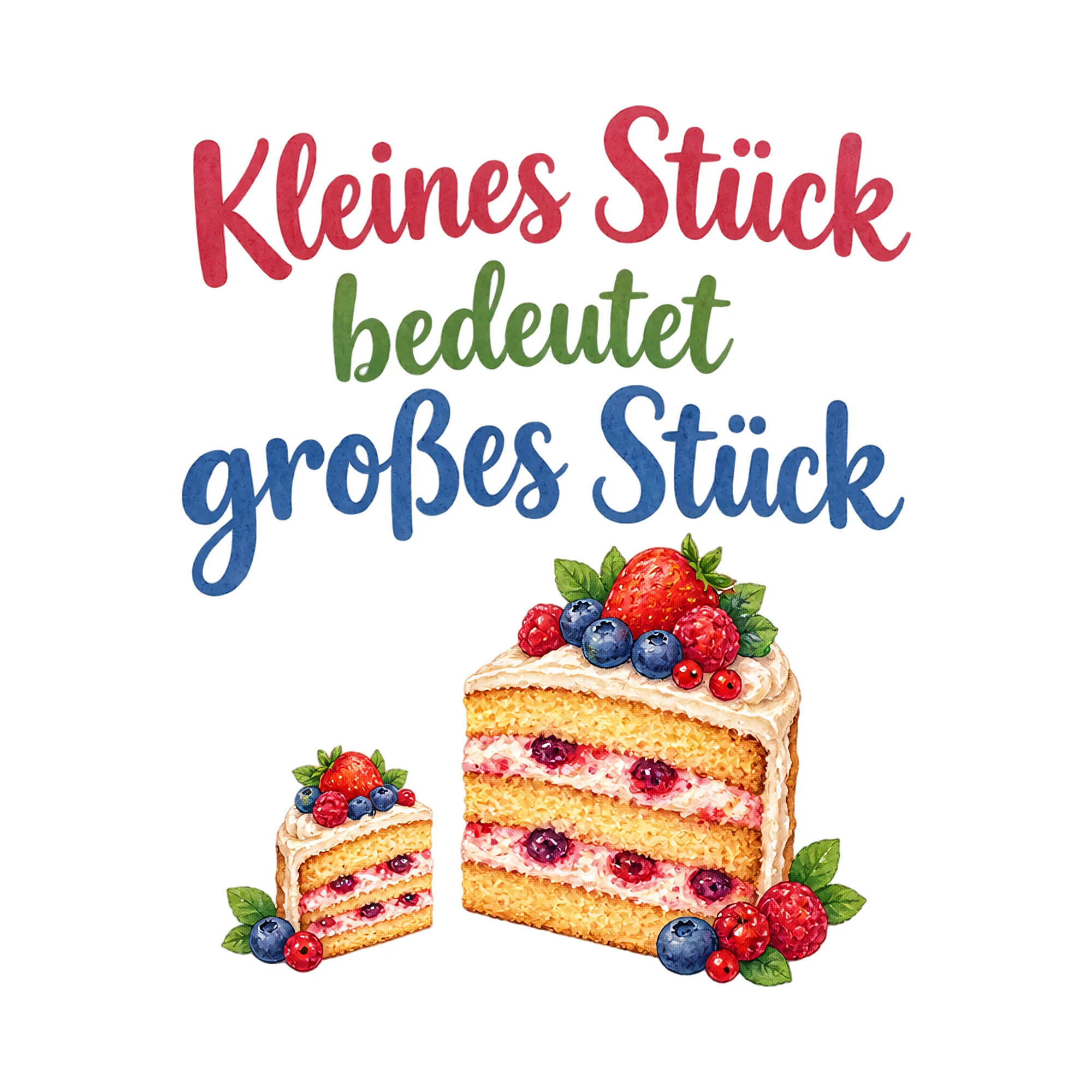 Bügelbild Kleines Stück bedeutet großes Stück als Grafik auf weißem Hintergrund (BB019625)