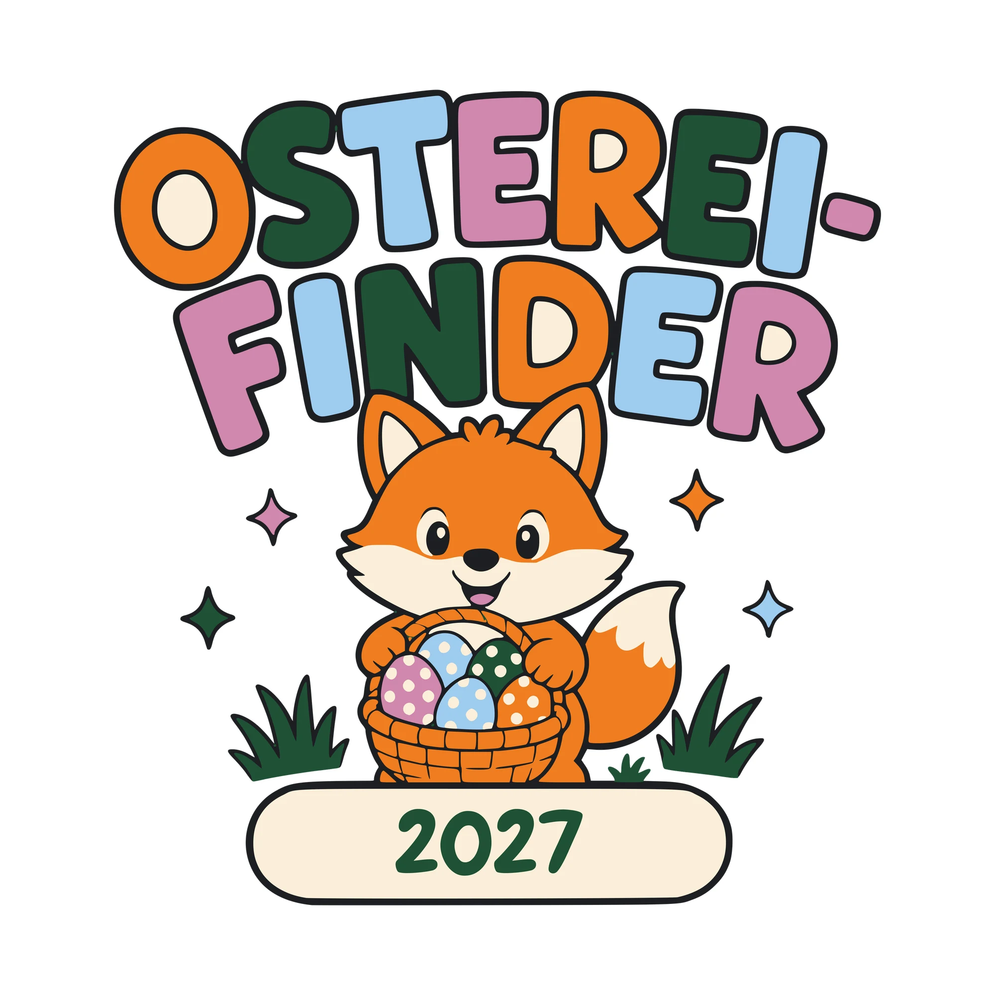 Bügelbild Osterei-Finder mit Jahr als Grafik auf weißem Hintergrund (BB010569)