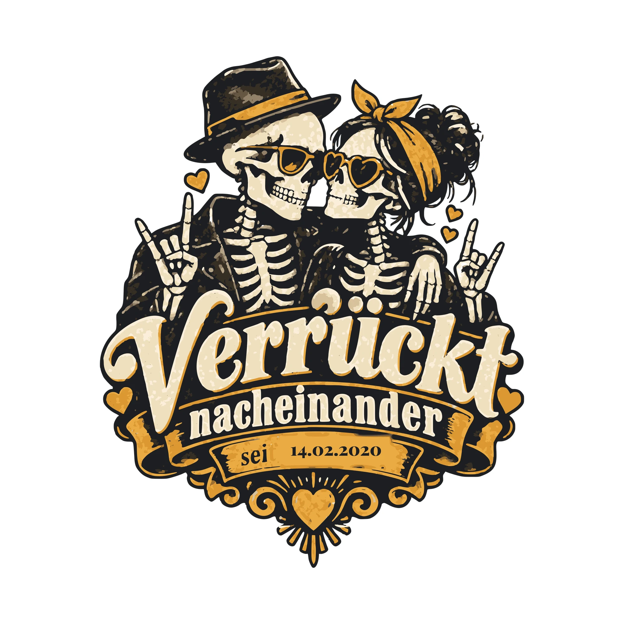 Bügelbild Verrückt nacheinander mit Datum als Grafik auf weißem Hintergrund (BB011325)