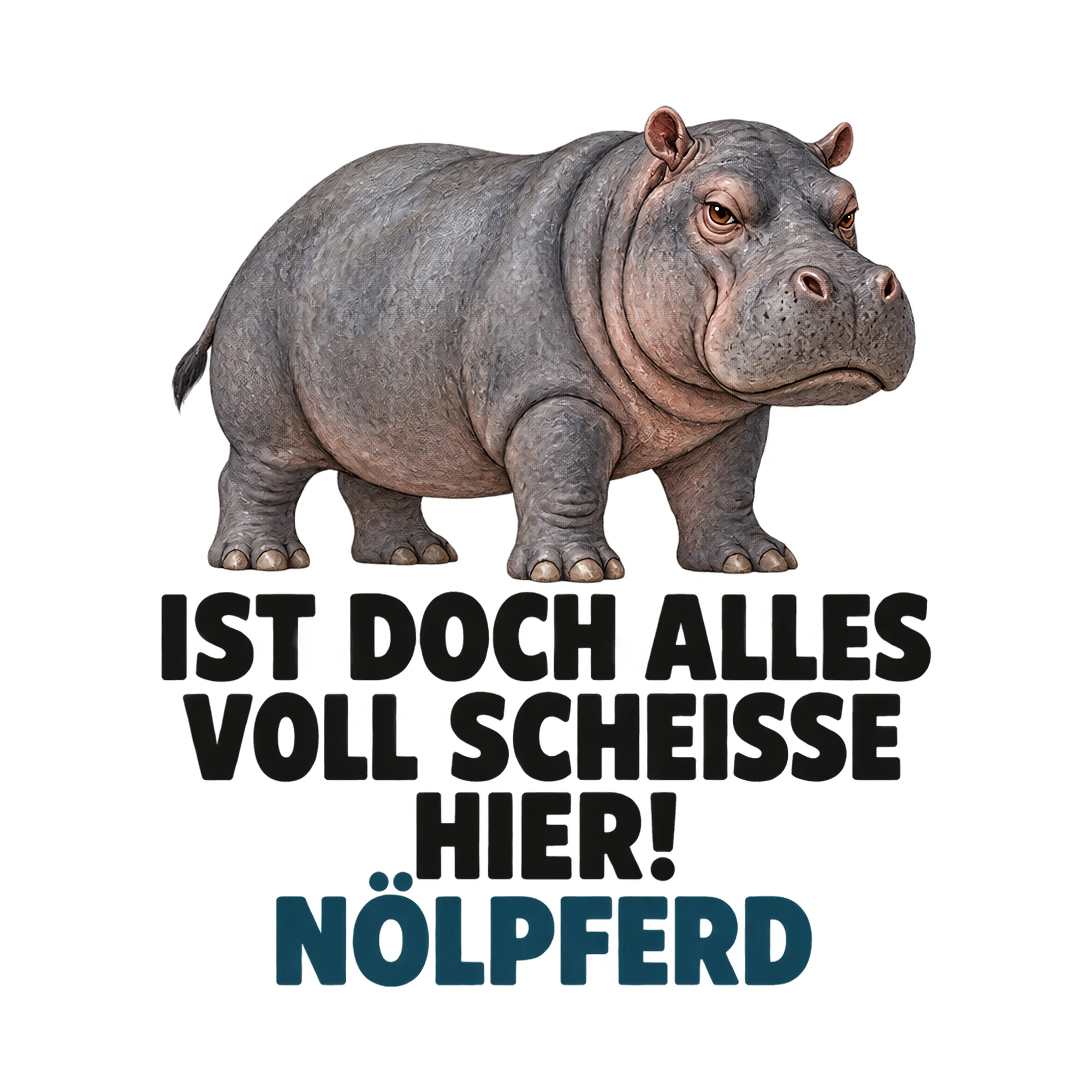 Bügelbild Ist doch alles voll Sch*isse hier! Nölpferd, Tiere Shirt Spruch als Grafik auf weißem Hintergrund (BB018207)