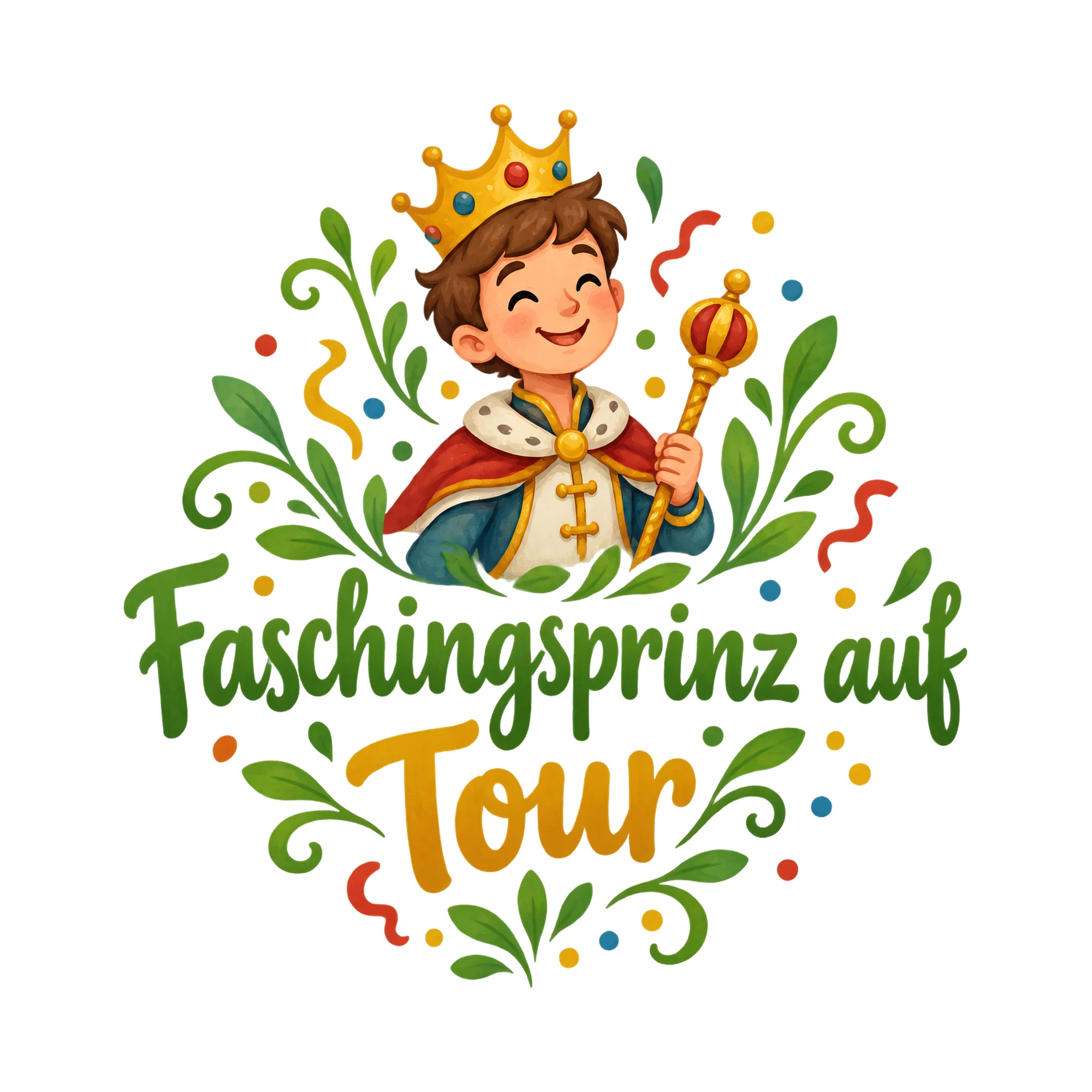 Bügelbild Faschingsprinz auf Tour, Vereine Shirt Spruch als Grafik auf weißem Hintergrund (BB020453)