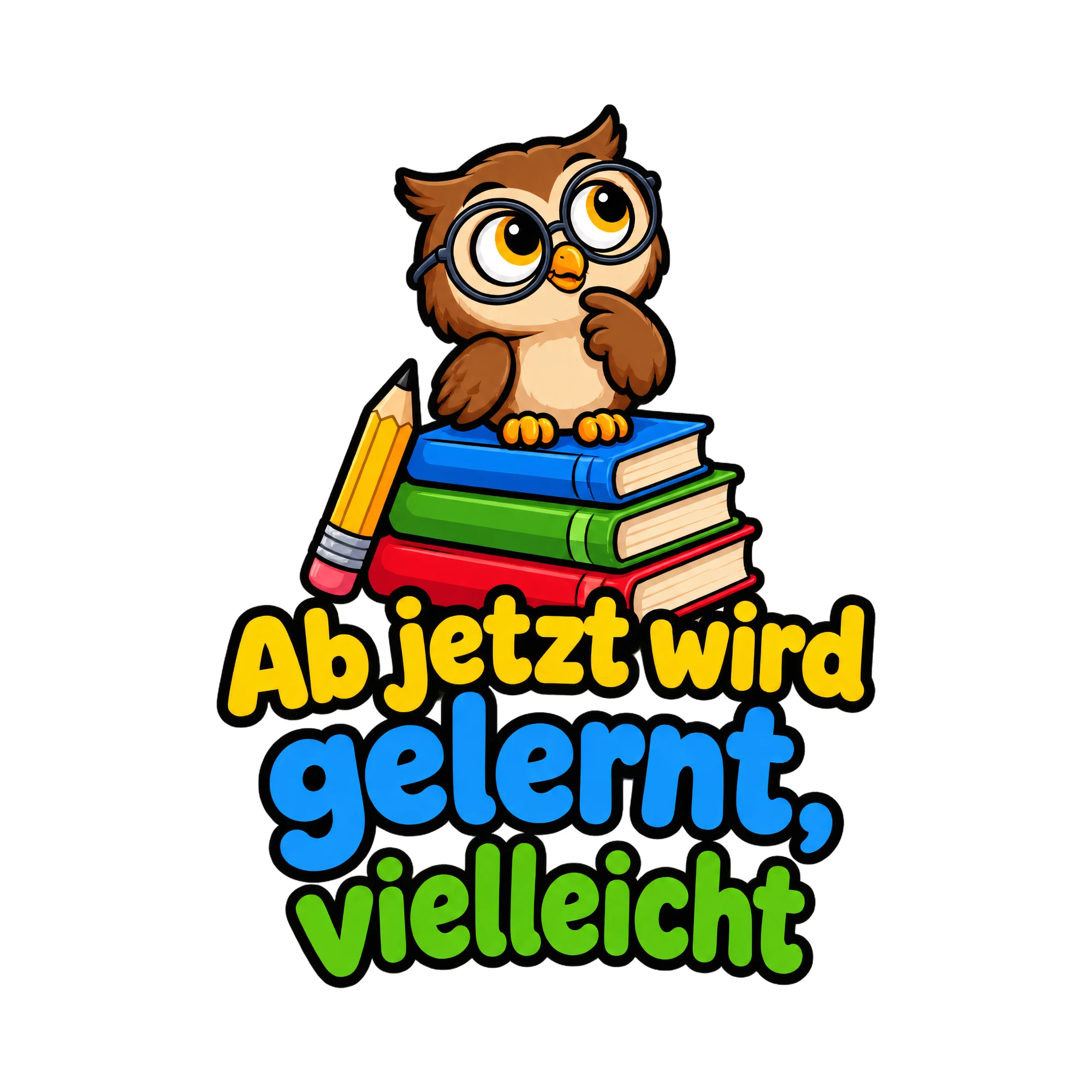 Bügelbild Ab jetzt wird gelernt vielleicht als Grafik auf weißem Hintergrund (BB016389)