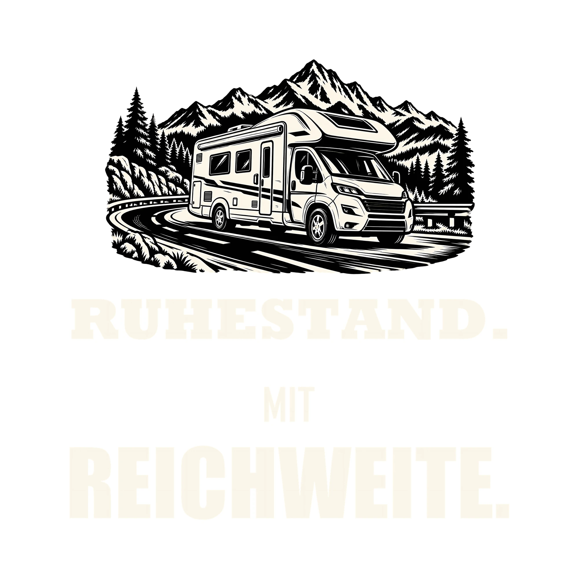 Bügelbild RUHESTAND. MIT REICHWEITE. als Grafik auf weißem Hintergrund (BB011498)