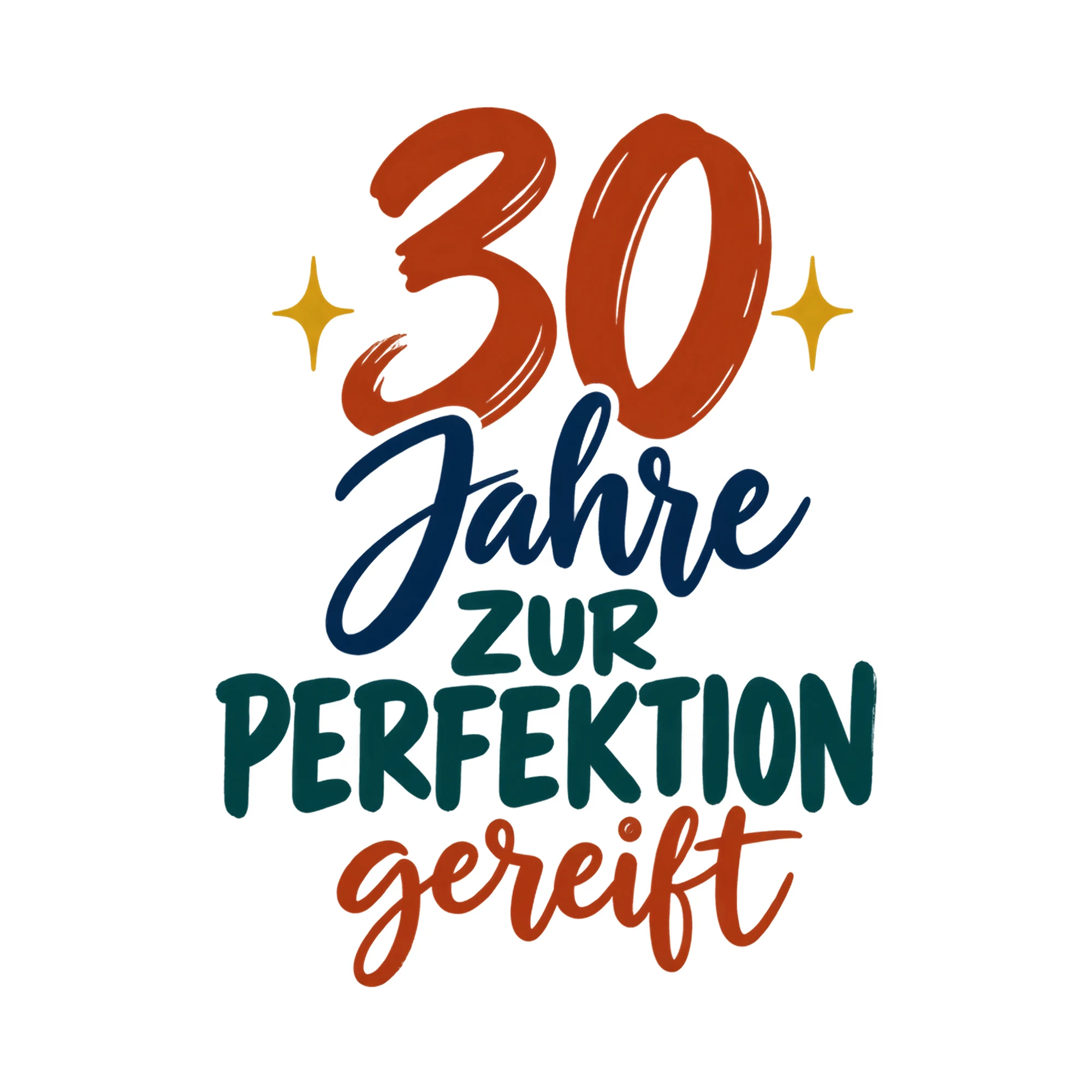 Bügelbild „30 Jahre zur Perfektion gereift“, Geburtstagsshirt Spruch als Grafik auf weißem Hintergrund (BB017483)