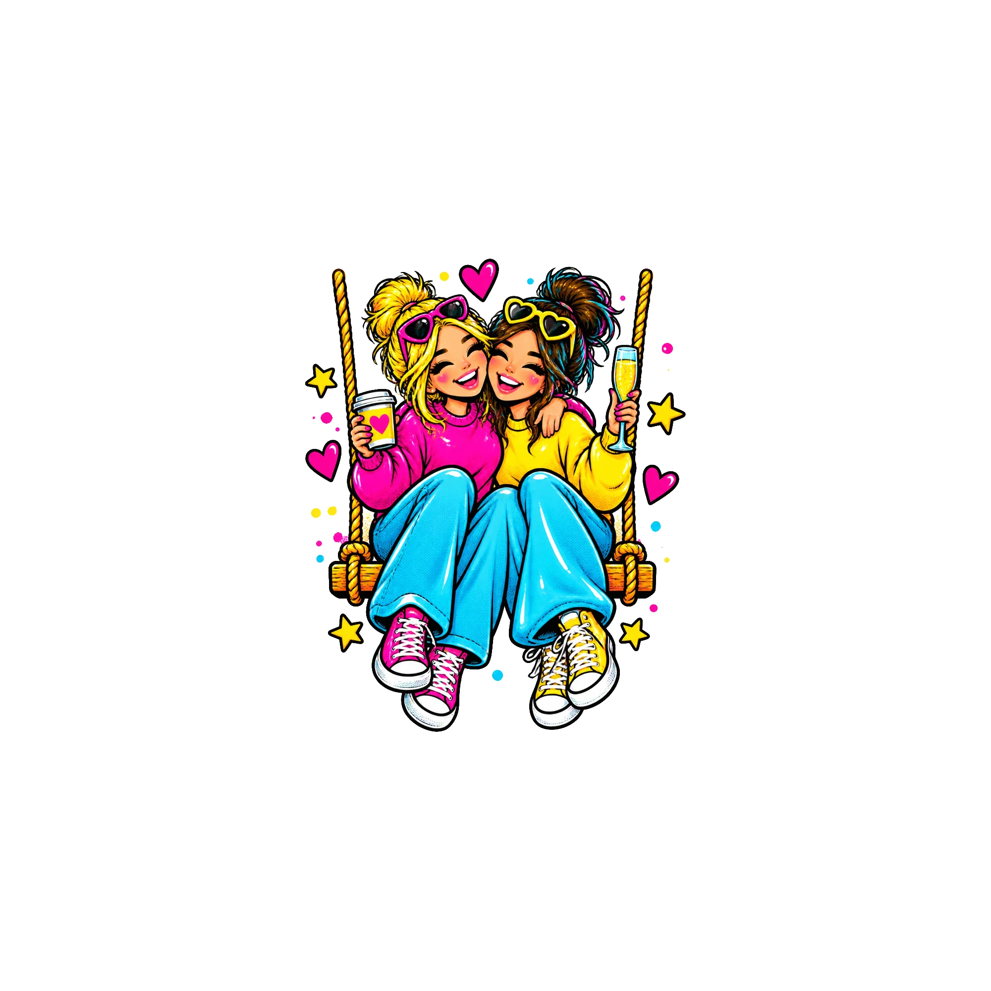 Bügelbild freundschaft schaukel als Grafik auf weißem Hintergrund (BB011389)