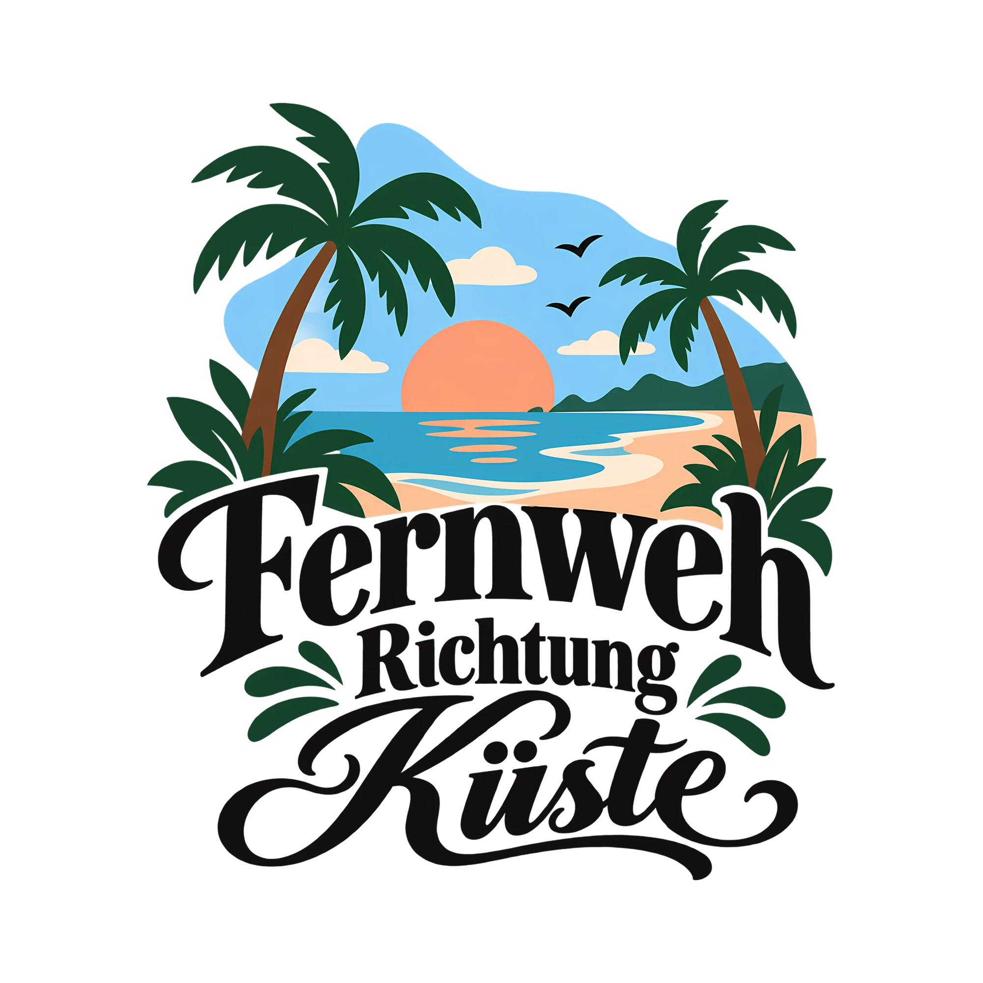 Bügelbild Fernweh Richtung Küste als Grafik auf weißem Hintergrund (BB012899)