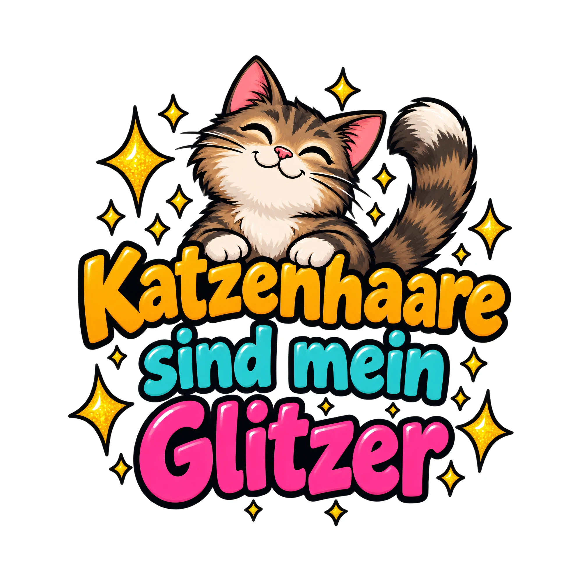 Bügelbild Katzenhaare sind mein Glitzer, Tiere Shirt Spruch als Grafik auf weißem Hintergrund (BB016573)