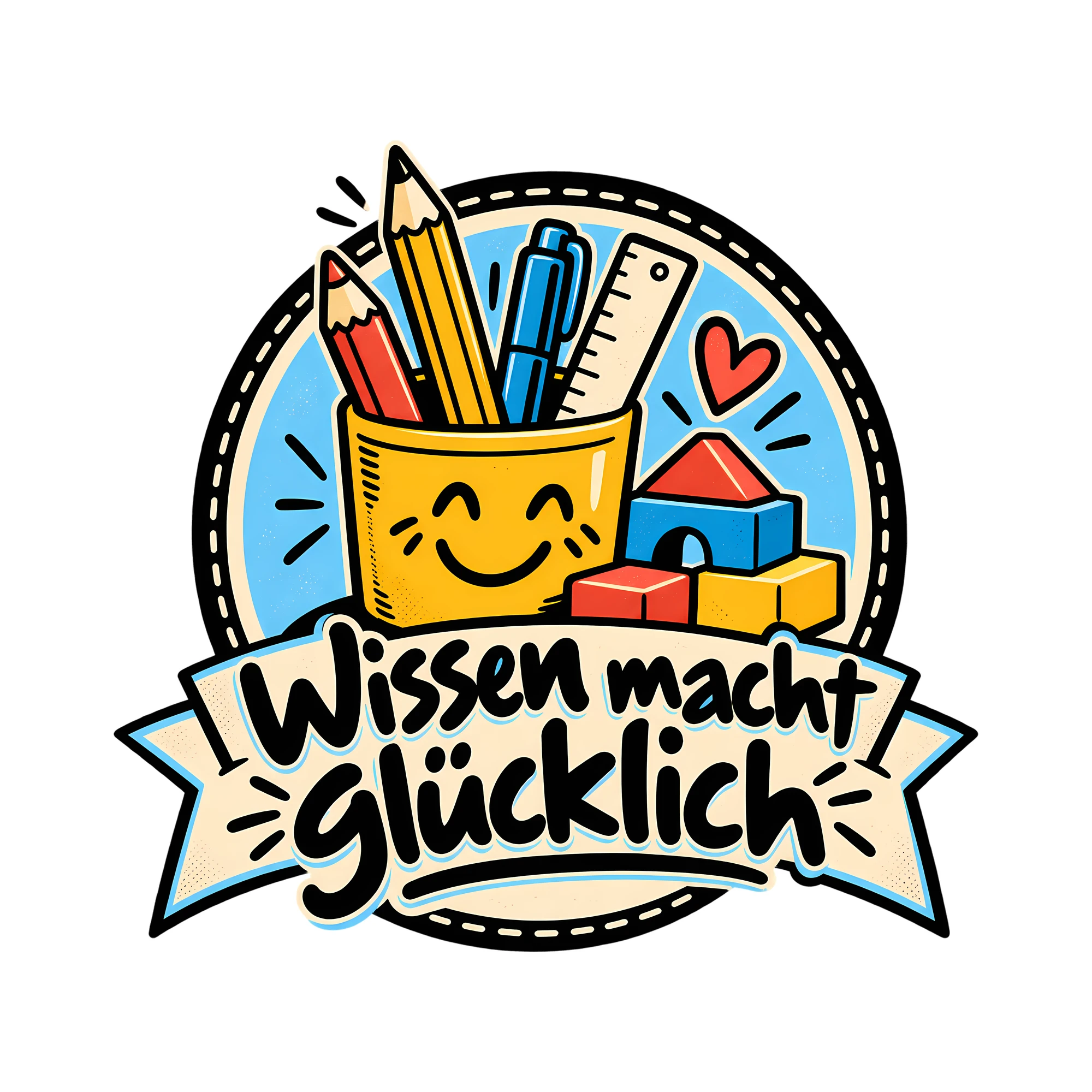 Bügelbild Wissen macht glücklich als Grafik auf weißem Hintergrund (BB011565)