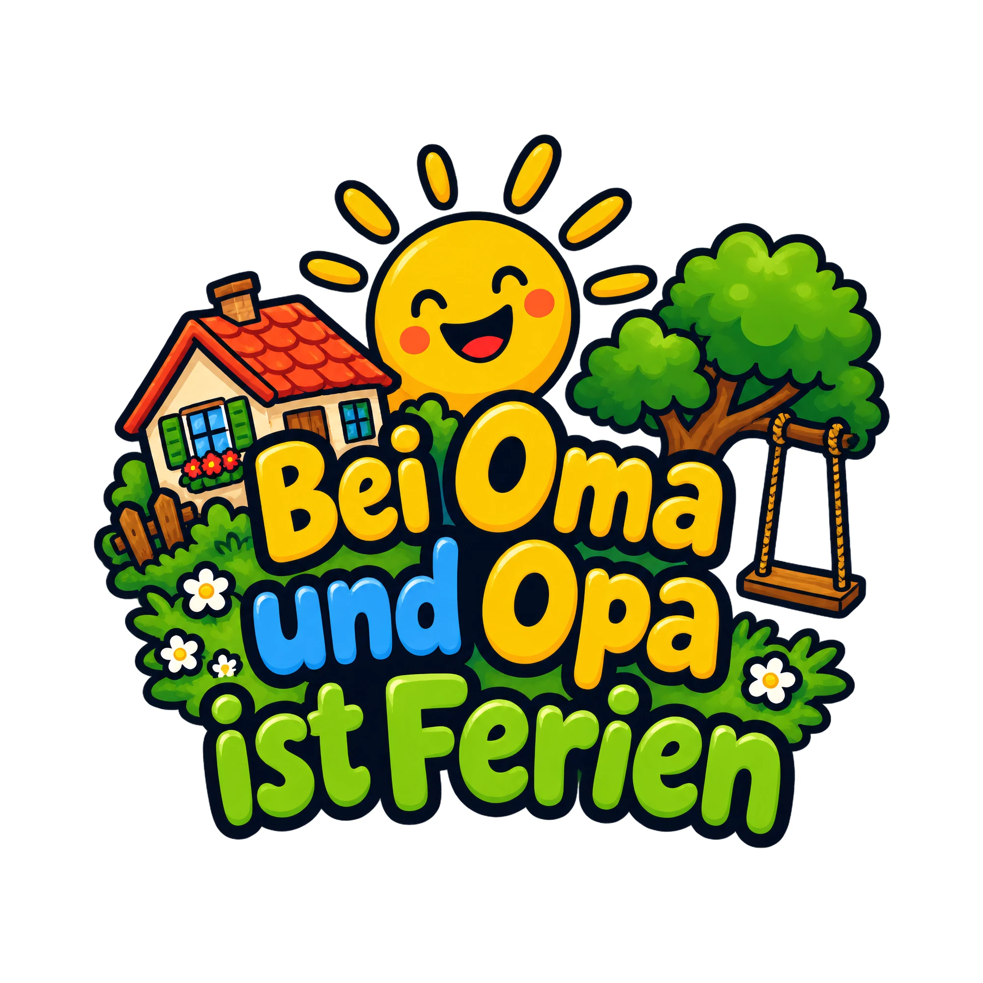 Bügelbild Bei Oma und Opa ist Ferien als Grafik auf weißem Hintergrund (BB019254)