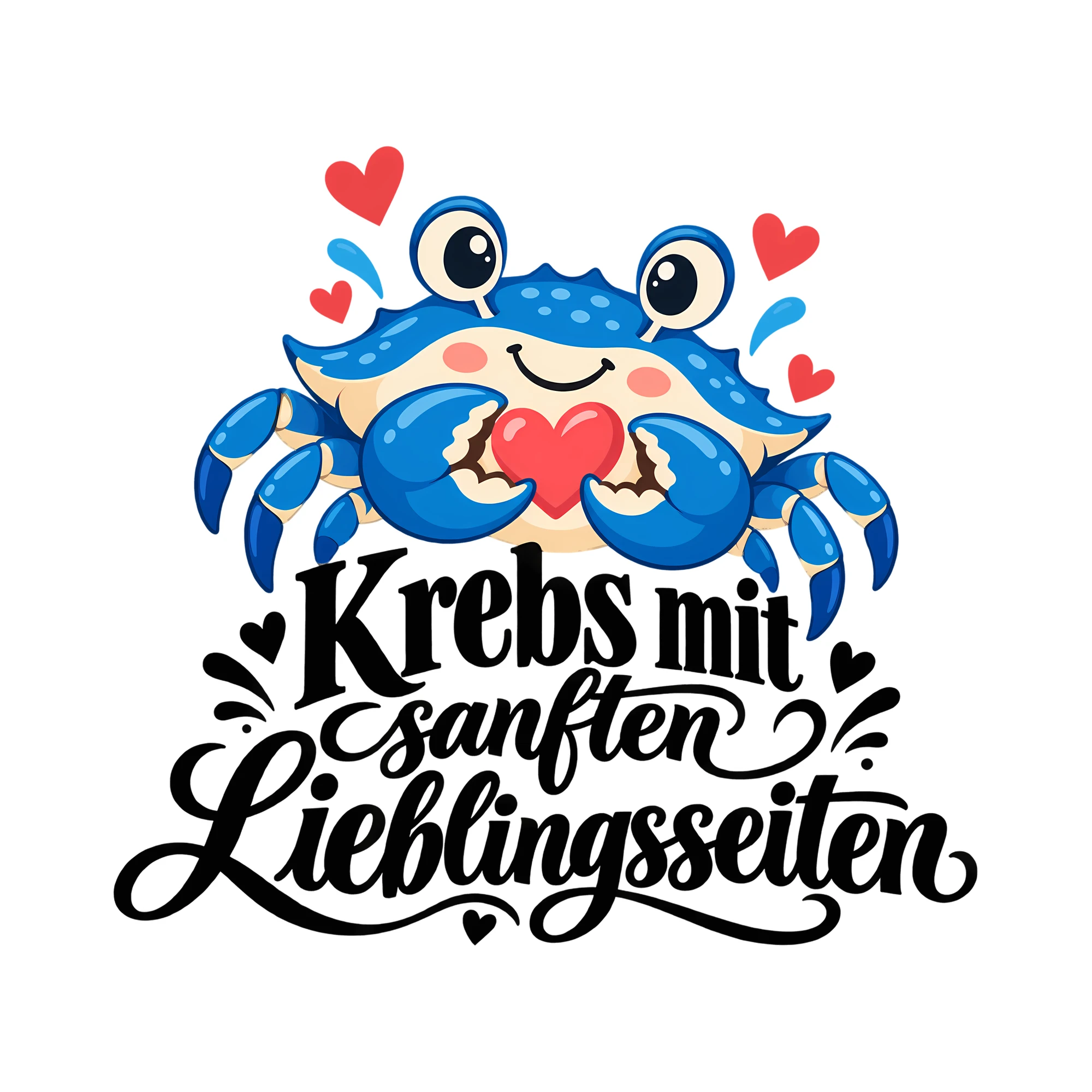 Bügelbild Krebs mit sanften Lieblingsseiten als Grafik auf weißem Hintergrund (BB014571)