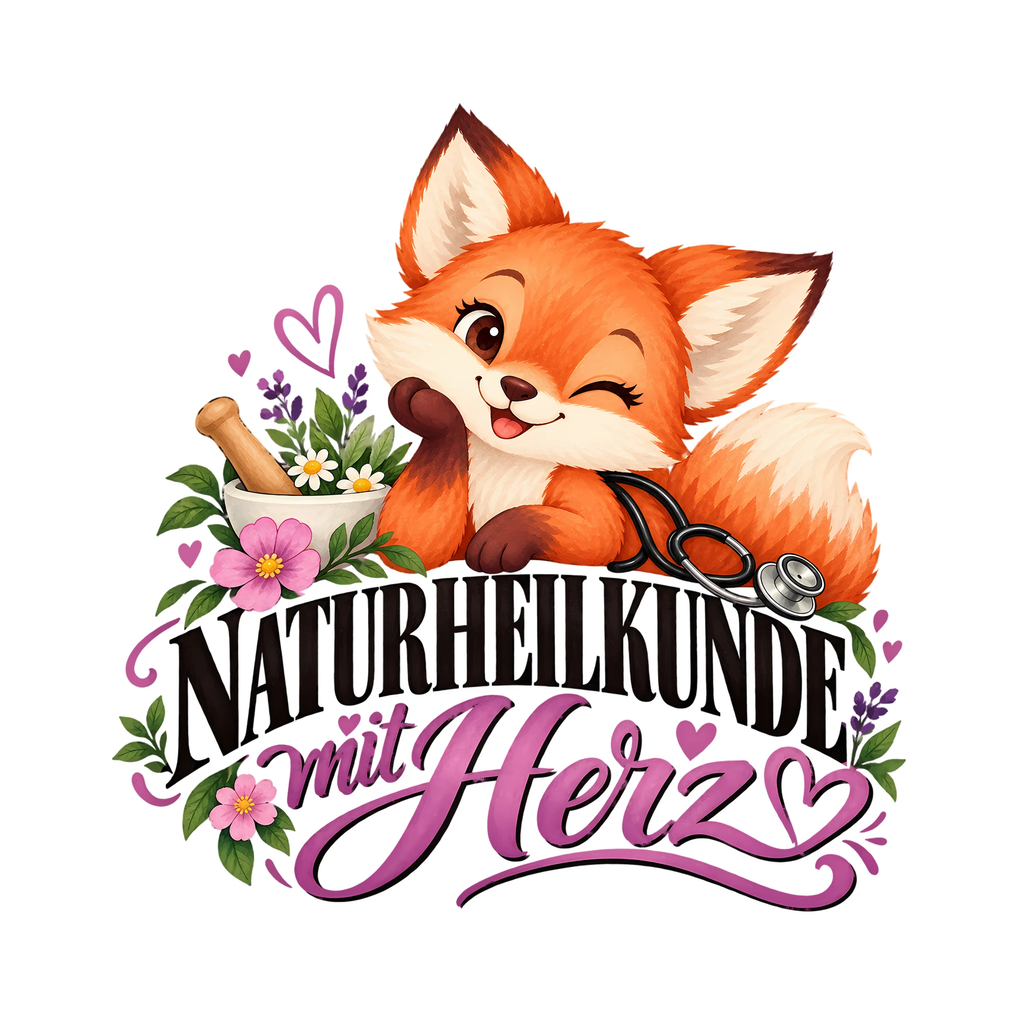 Bügelbild Naturheilkunde mit Herz als Grafik auf weißem Hintergrund (BB011606)