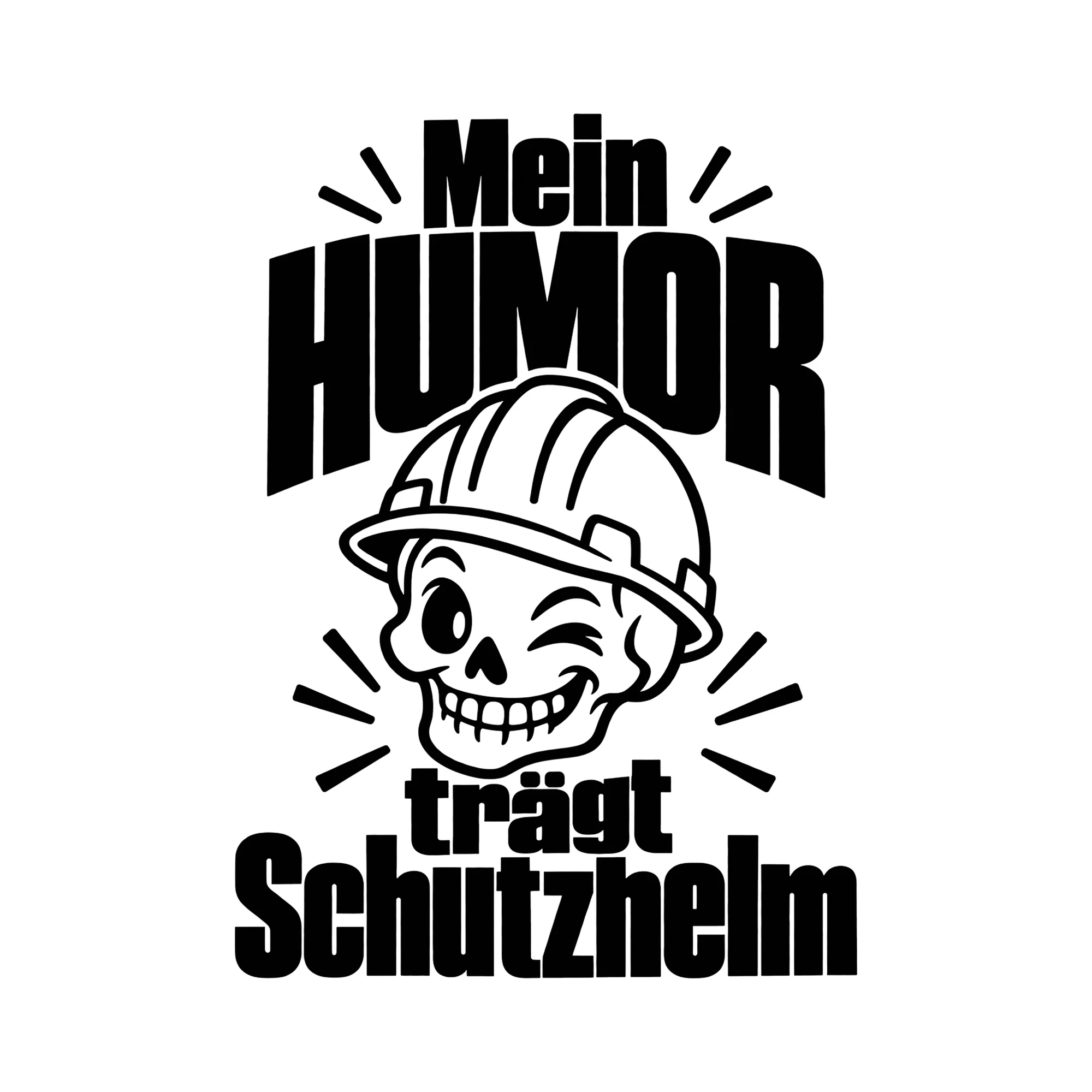 Bügelbild Mein Humor trägt Schutzhelm als Grafik auf weißem Hintergrund (BB014506)