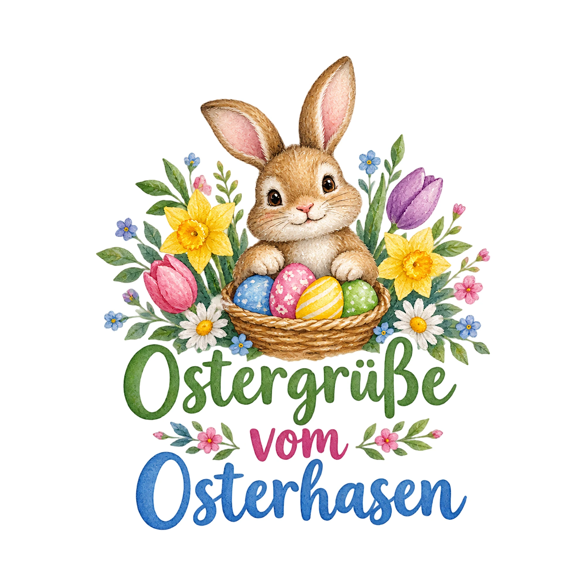 Bügelbild Ostergrüße vom Osterhasen, Tiere Shirt Spruch als Grafik auf weißem Hintergrund (BB018412)