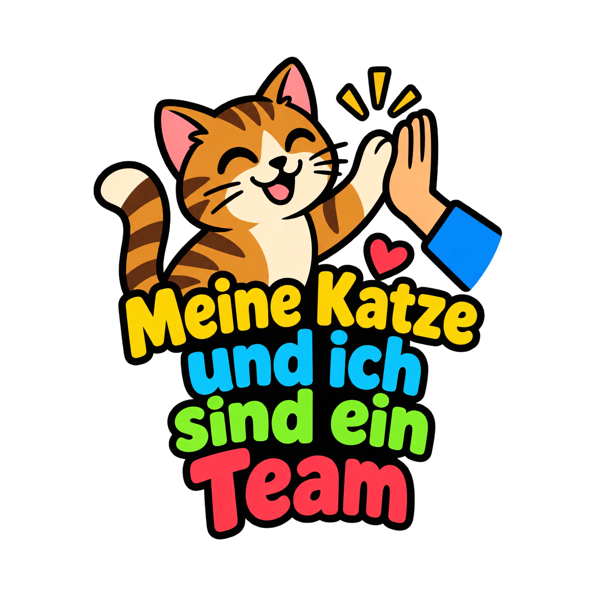 Bügelbild Meine Katze und ich sind ein Team als Grafik auf weißem Hintergrund (BB018555)