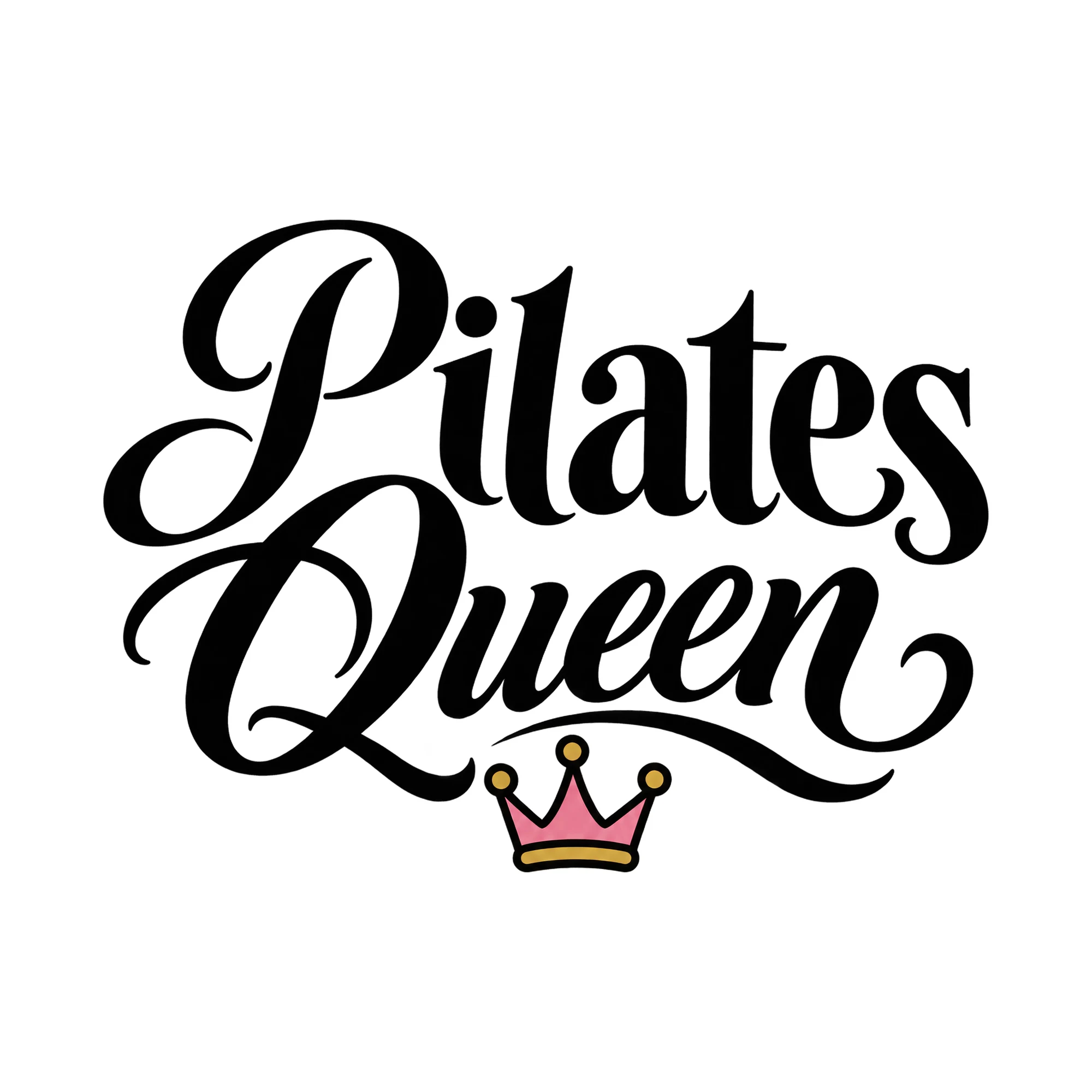 Bügelbild Pilates Queen, Sport Shirt Spruch als Grafik auf weißem Hintergrund (BB015647)