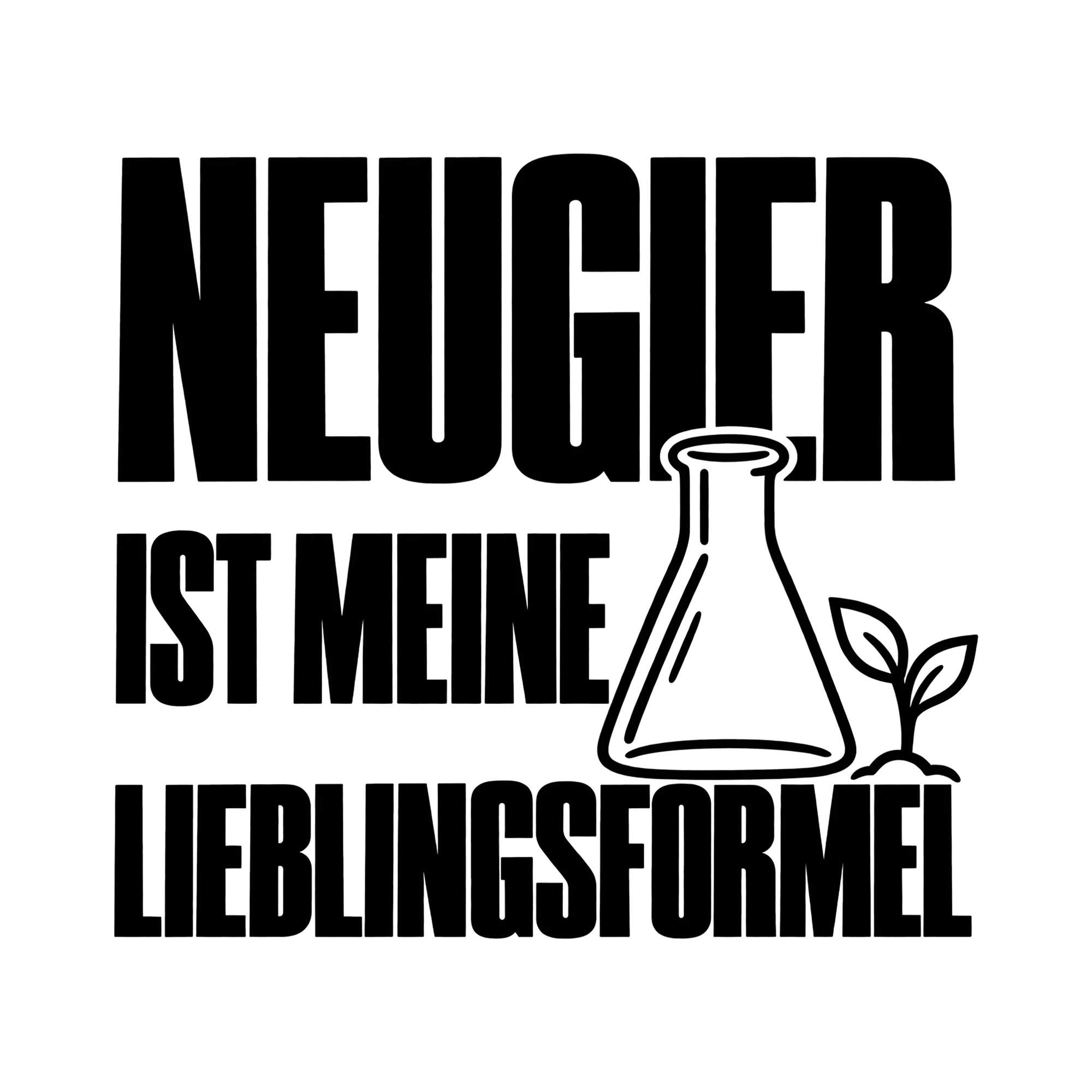 Bügelbild Neugier ist meine Lieblingsformel als Grafik auf weißem Hintergrund (BB014531)