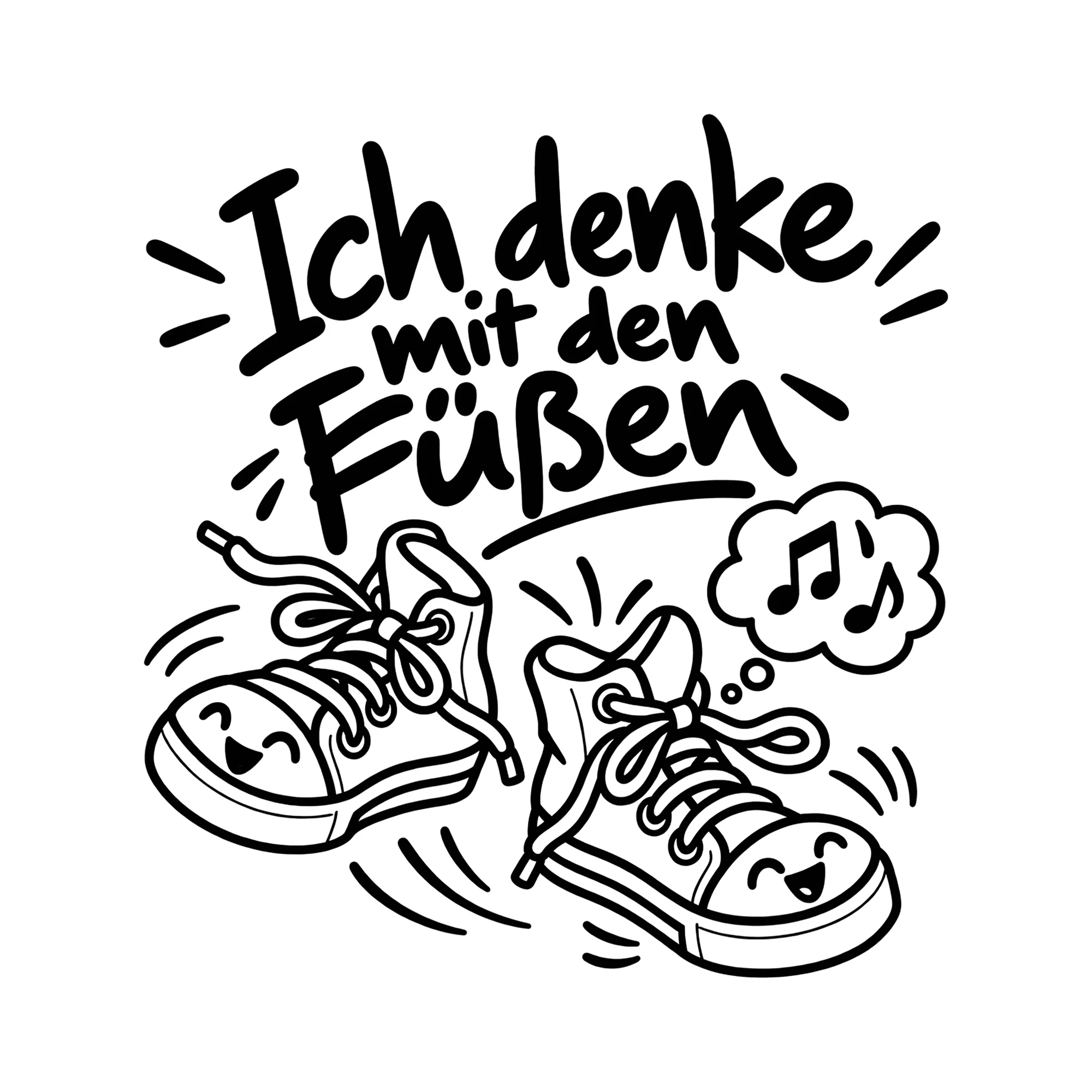 Bügelbild Ich denke mit den Füßen als Grafik auf weißem Hintergrund (BB012936)