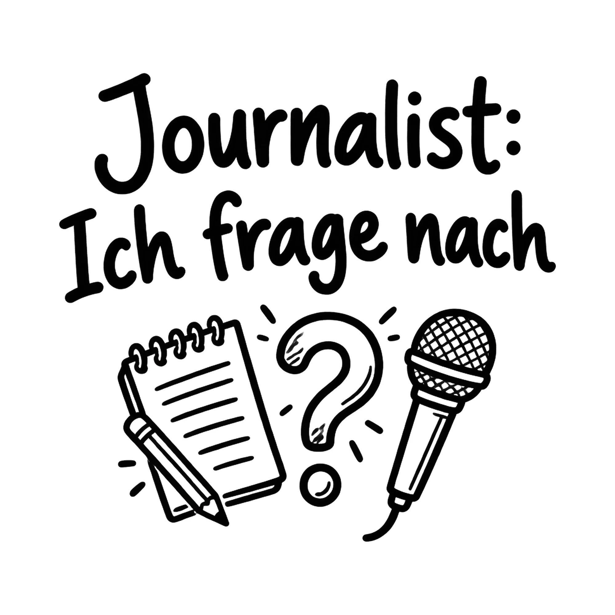 Bügelbild Journalist: Ich frage nach als Grafik auf weißem Hintergrund (BB018640)