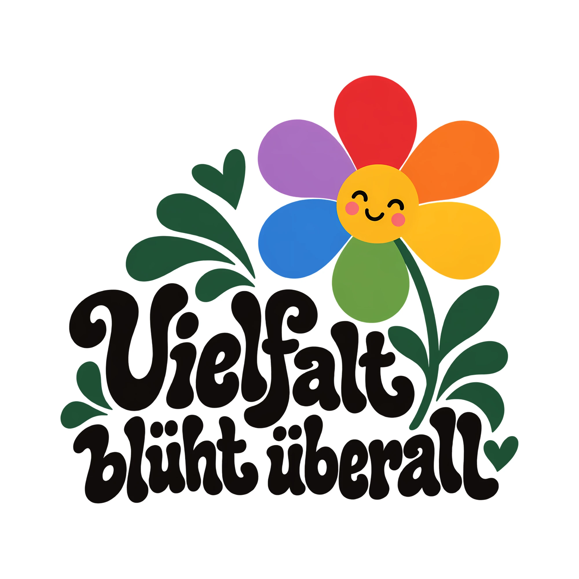 Bügelbild Vielfalt blüht überall als Grafik auf weißem Hintergrund (BB014503)